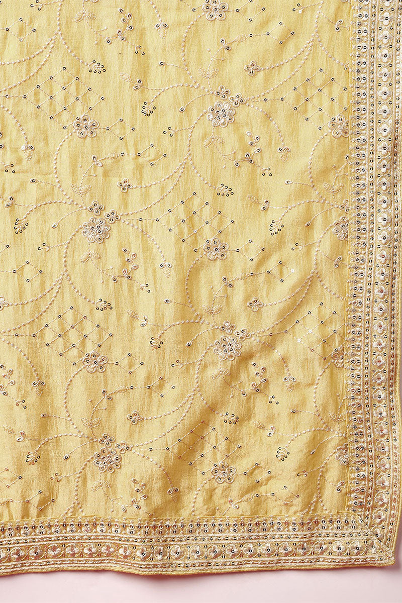 Yellow Silk Blend Straight Kurta Pant With Dupatta |shobitam