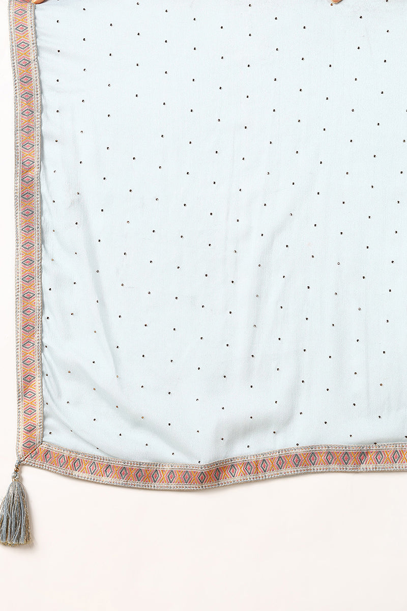 Blue Silk Blend Straight Woven Design Kurta Pant With Dupatta | SHOBITAM