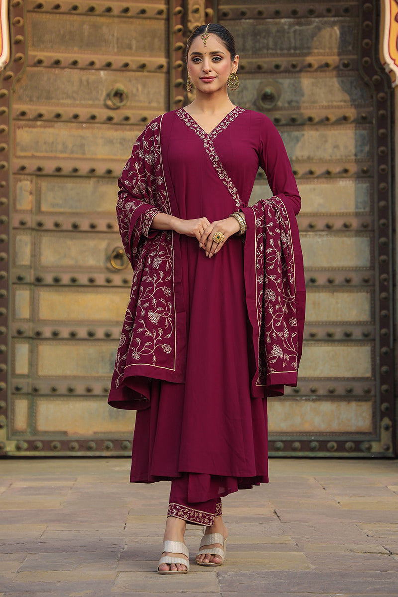 Fuschia Poly Georgette Angrakha Pant With Dupatta | SHOBITAM