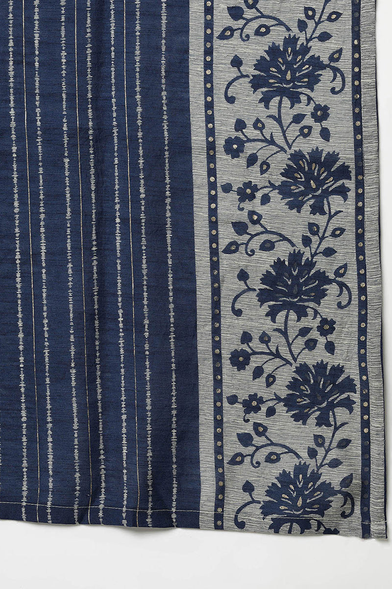 Cotton Blend Grey Straight Printed Kurta Pant With Blue Dupatta | SHOBITAM