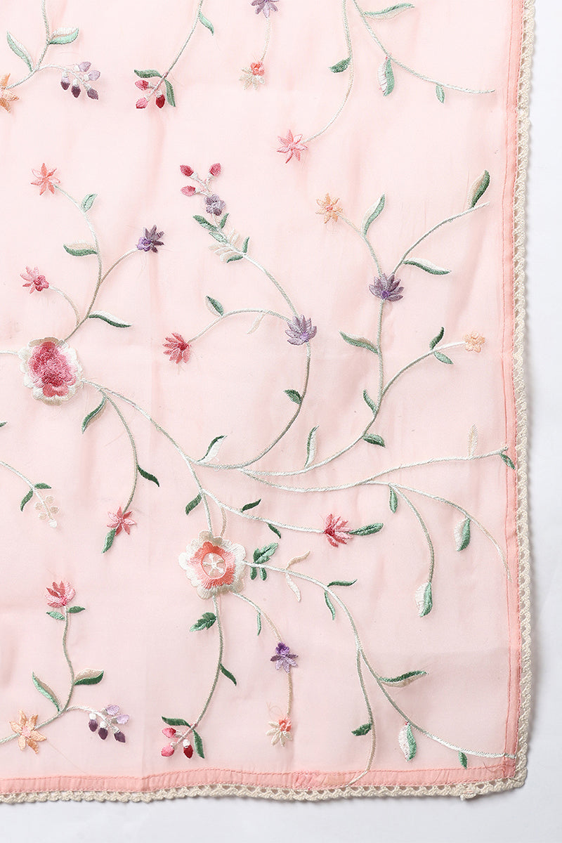 Pink Silk Blend Solid Embroidered Straight Suit Set | SHOBITAM