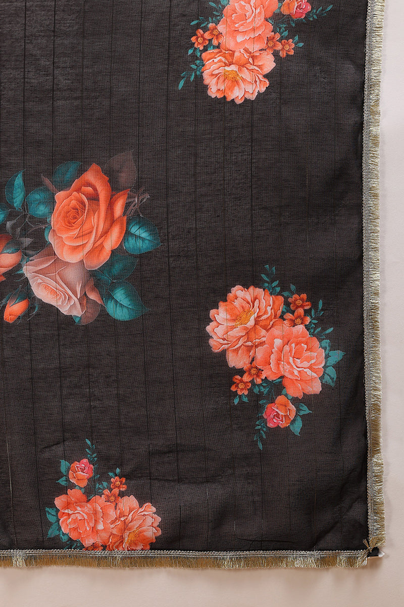Black Silk Blend Solid Embroidered Flared Empire Suit Set | SHOBITAM