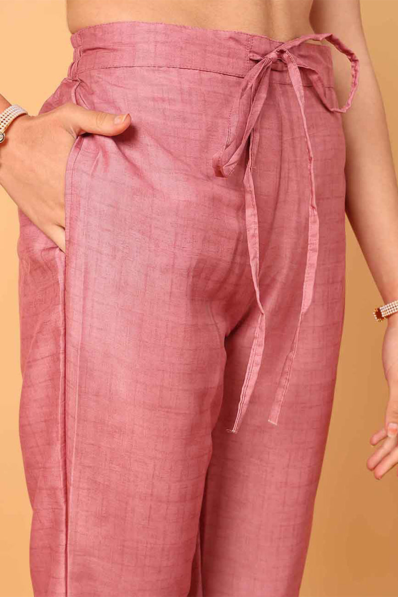 Pink Silk Blend Floral Printed Straight Style Suit Set | SHOBITAM