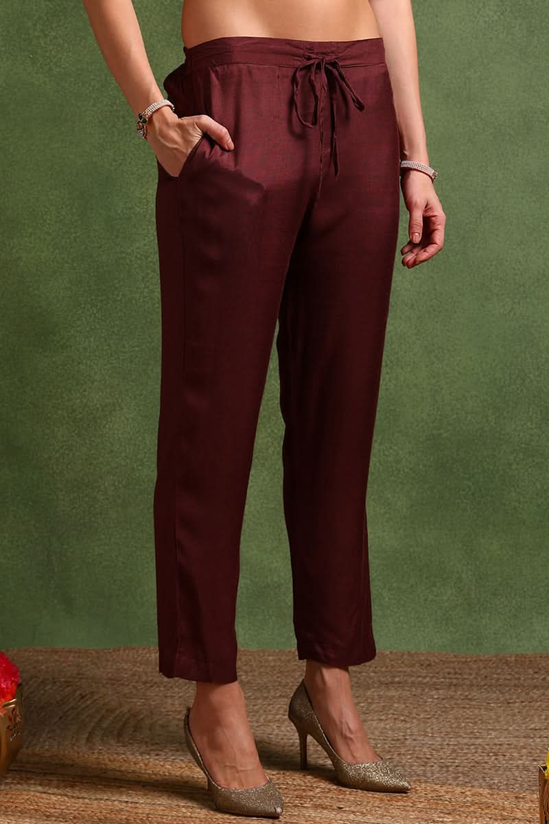 Brown Organza Ethnic Motifs Embroidered Straight Suit Set | SHOBITAM