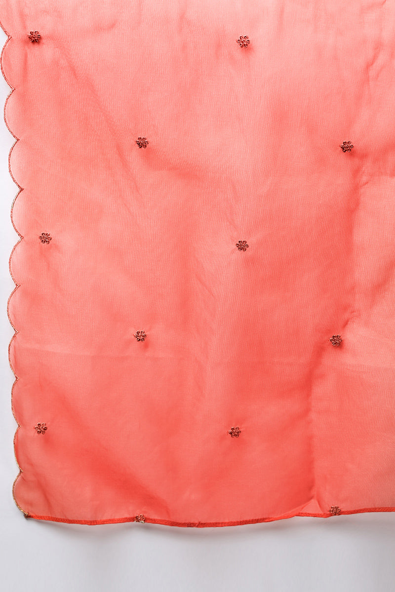 Orange Silk Blend Solid Embroidered Flared Suit Set  | SHOBITAM