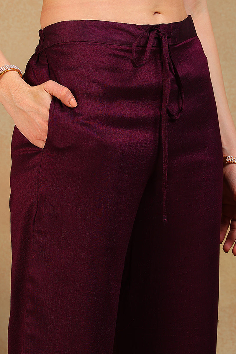 Purple Silk Blend Solid Embroidered Flared Empire Suit Set | SHOBITAM