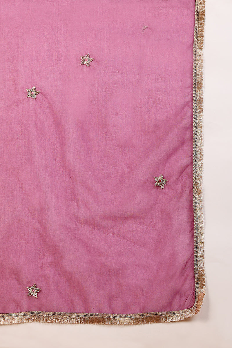 Purple Silk Blend Solid Embroidered Flared Empire Suit Set | SHOBITAM