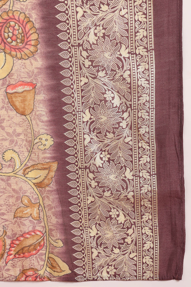 Mauve Silk Blend Ethnic Motifs Embroidered Straight Suit Set | SHOBITAM
