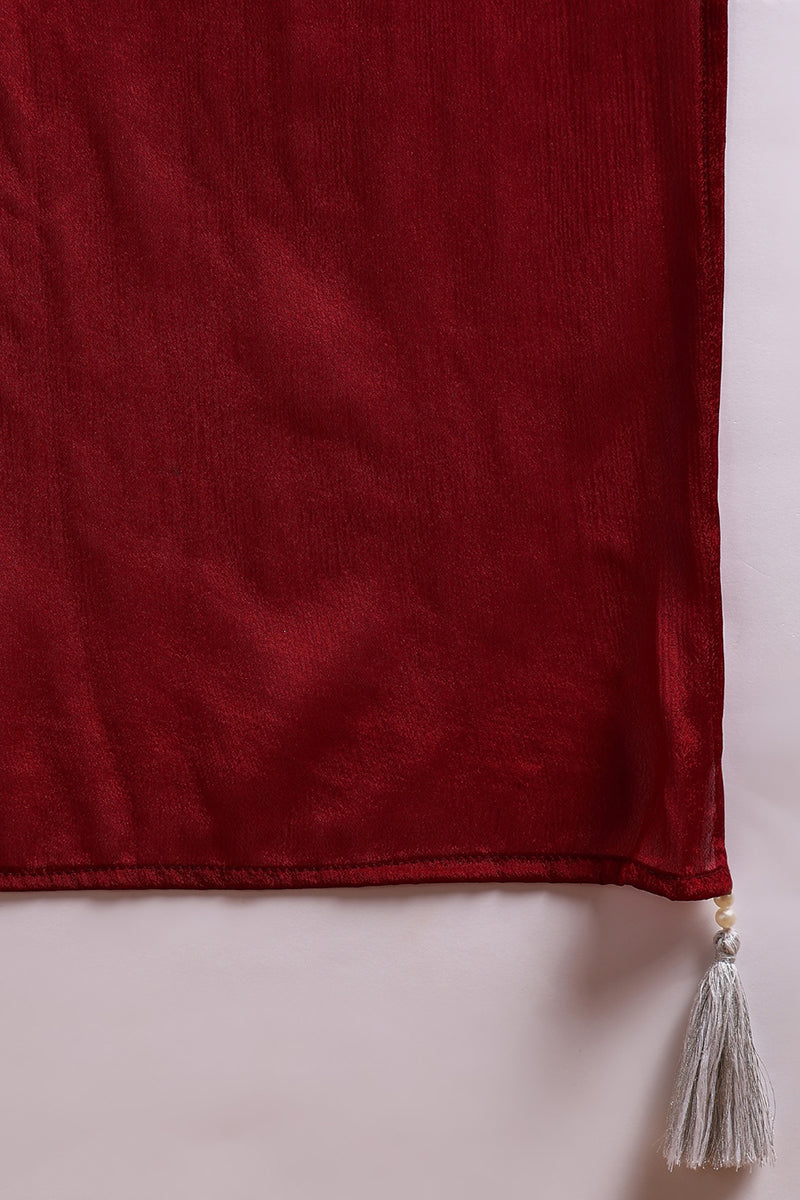 Maroon Silk Blend Solid Embroidered Straight Suit Set | SHOBITAM