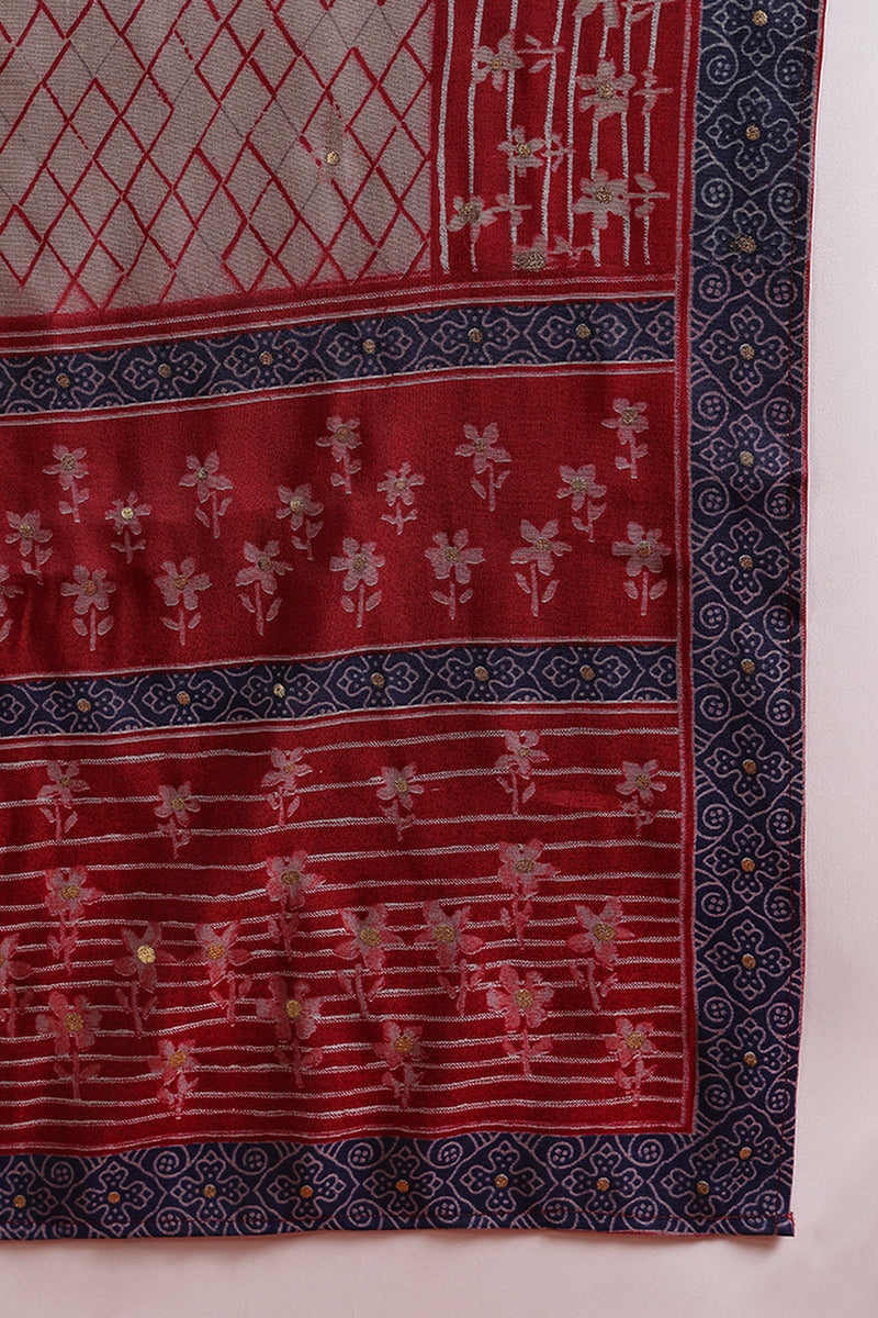 Maroon Silk Blend Embroidered Straight Suit Set | SHOBITAM