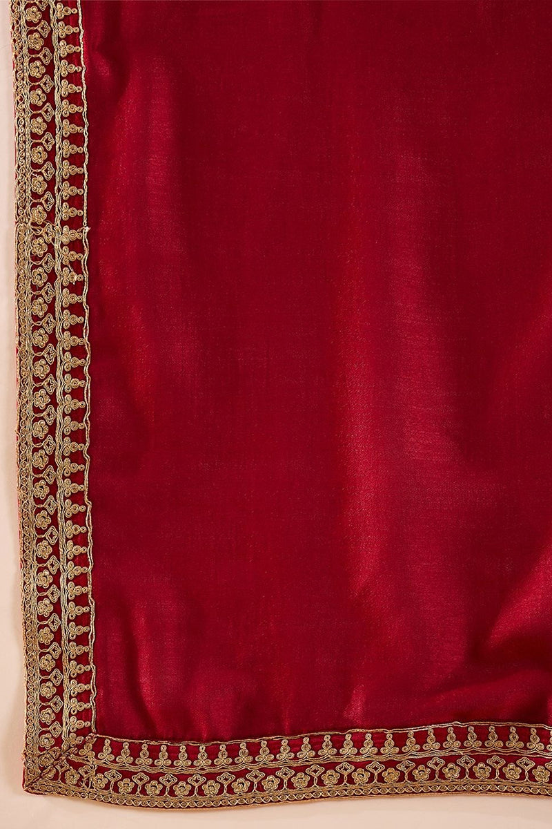 Red Silk Blend Solid Embroidered Straight Palazzo Suit Set | SHOBITAM