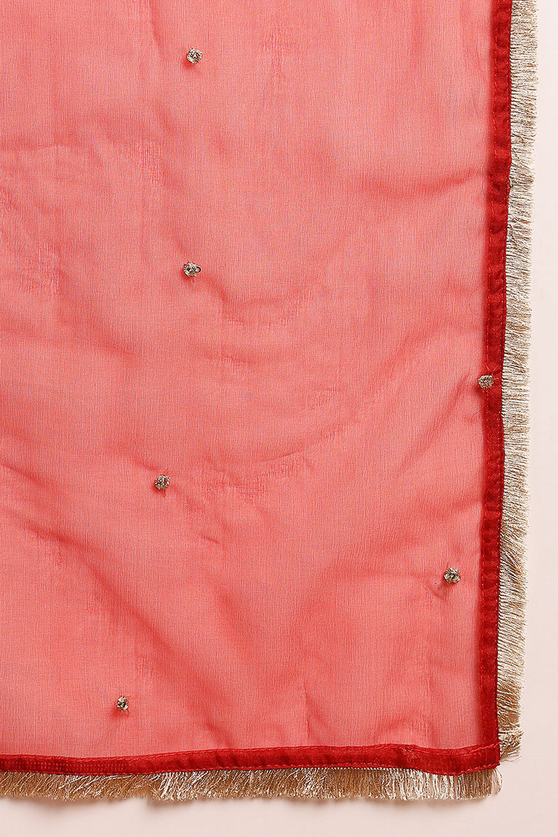 Red Silk Blend Solid Embroidered A-Line Trouser Bottom Suit Set | SHOBITAM