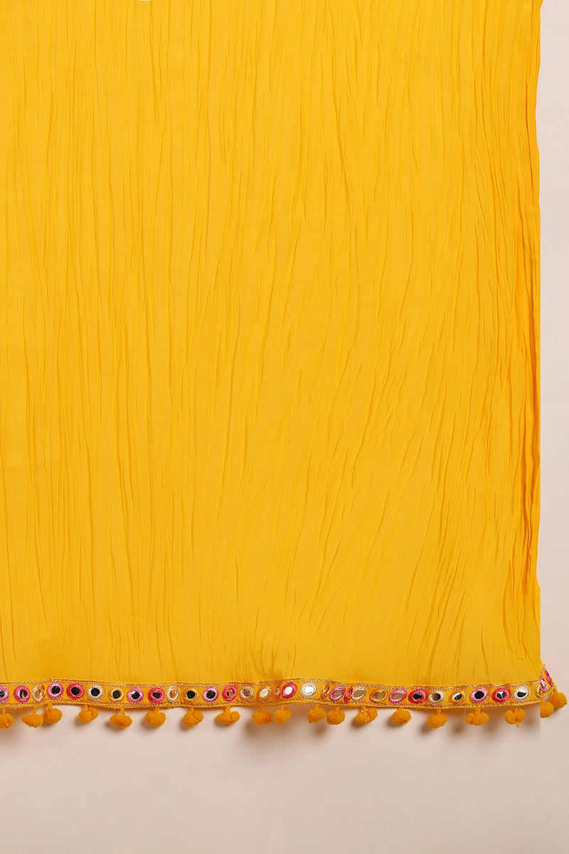 Yellow Georgette Solid Embroidered Straight Suit Set | SHOBITAM