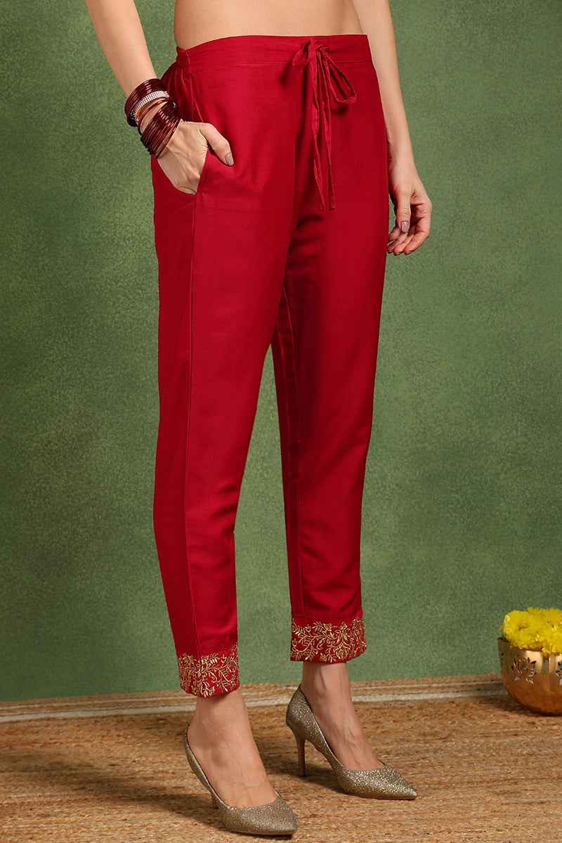 Pink Silk Blend Solid Embroidered Anarkali Suit Set With Trouser Style Bottom | SHOBITAM