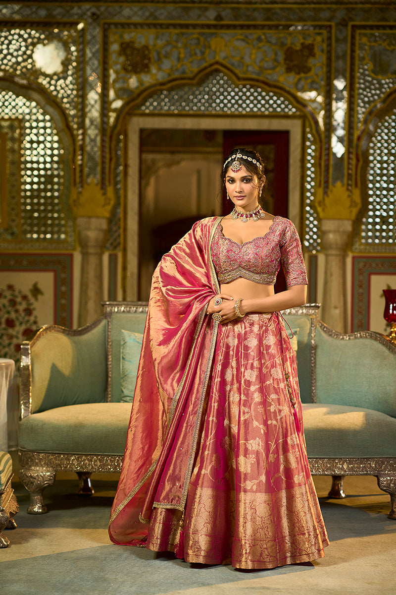 Pink Silk Blend Embroidered Flared Lehenga Choli With Dupatta | SHOBITAM