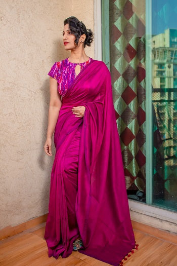 Aarya - Handloom Wine Colour Cotton Saree | shobitam
