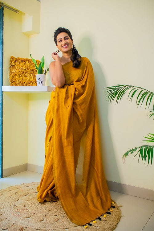 My Mustard Glow - Cotton Saree | shobitam