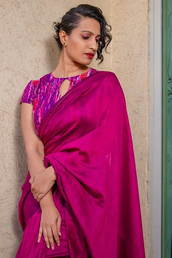 Aarya - Handloom Wine Colour Cotton Saree | shobitam