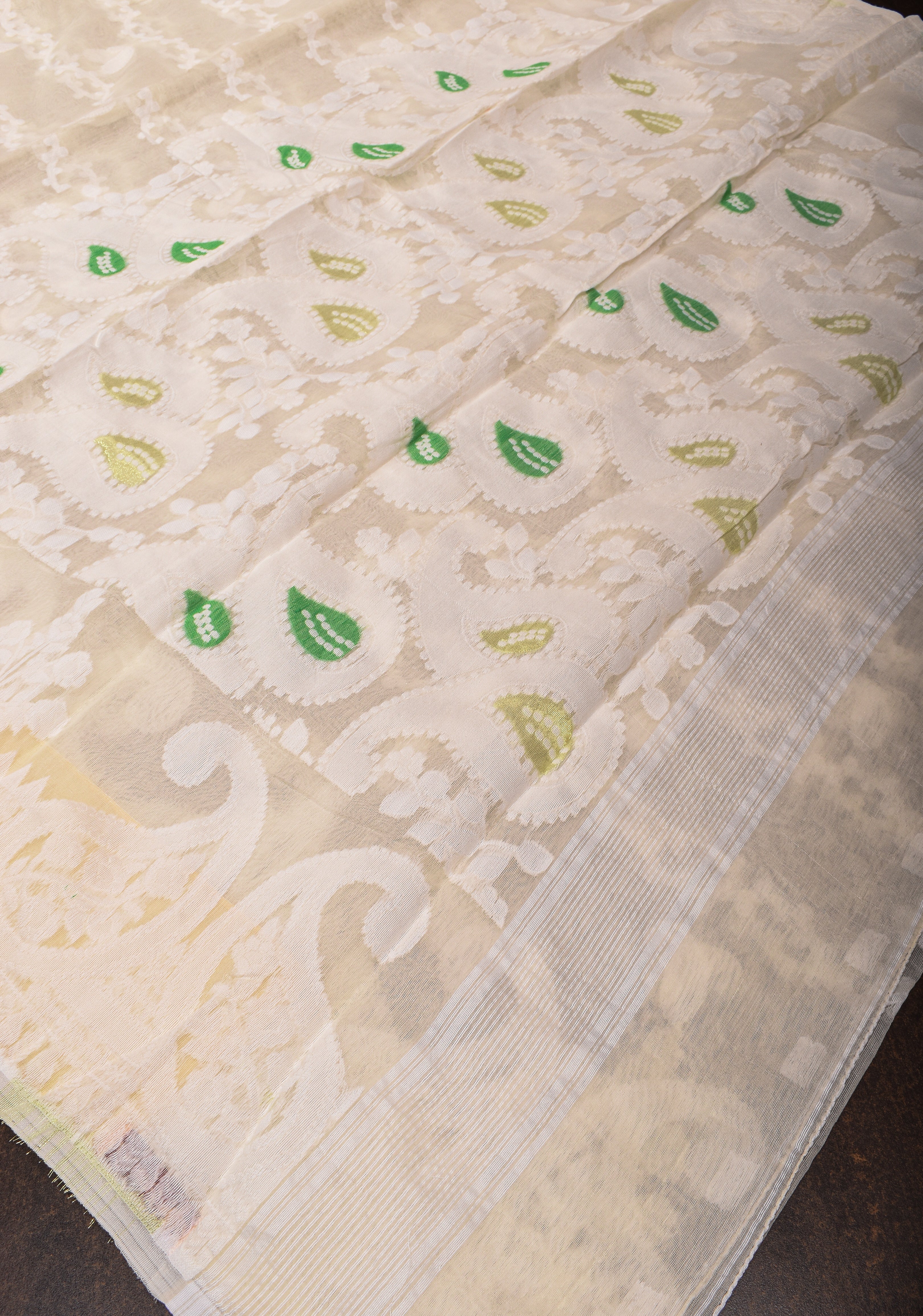 Cream Bengal Cotton saree with Jamdani style (No Blouse Piece) | Shobitam