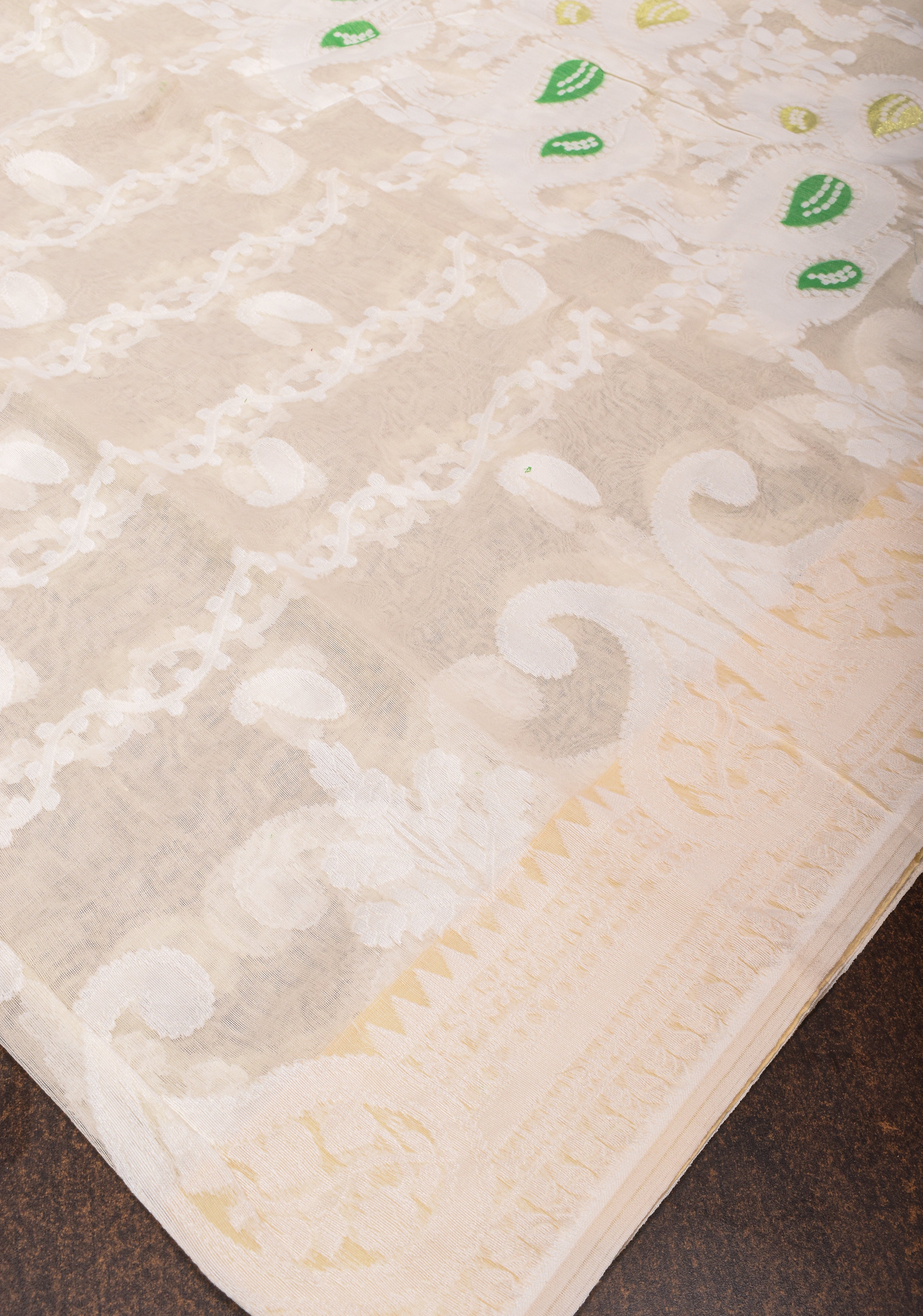 Cream Bengal Cotton saree with Jamdani style (No Blouse Piece) | Shobitam