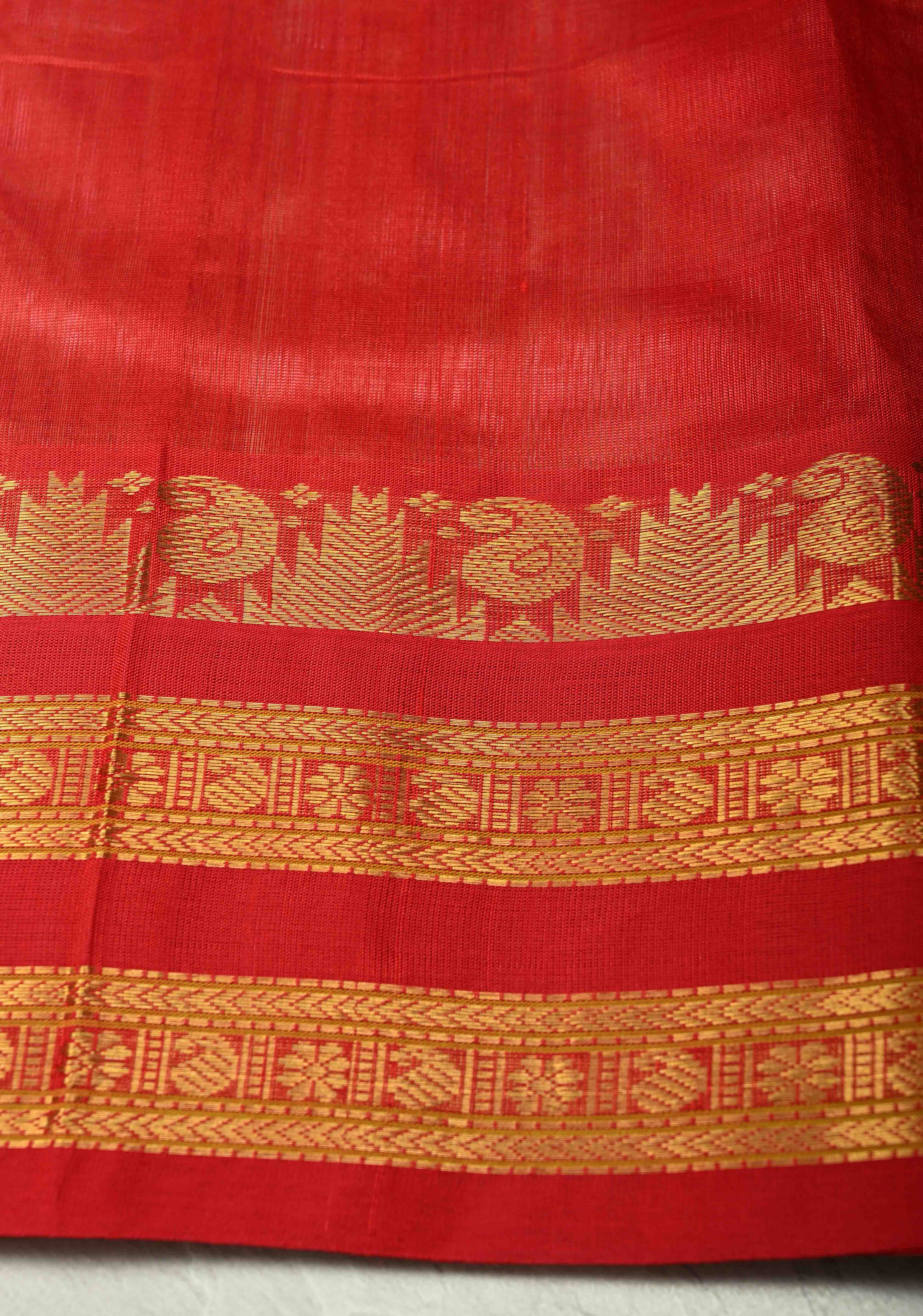 Dark Champagne Kanchi Silk Cotton 100% Handloom Saree with Contrast Zari Border | Shobitam