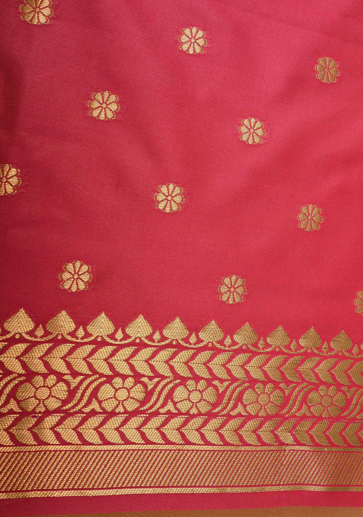Green and Pink Dual tone  Mustard Dual tone Kanchi Semi Silk Saree with Floral Buttas and Contrast Pink Zari Border