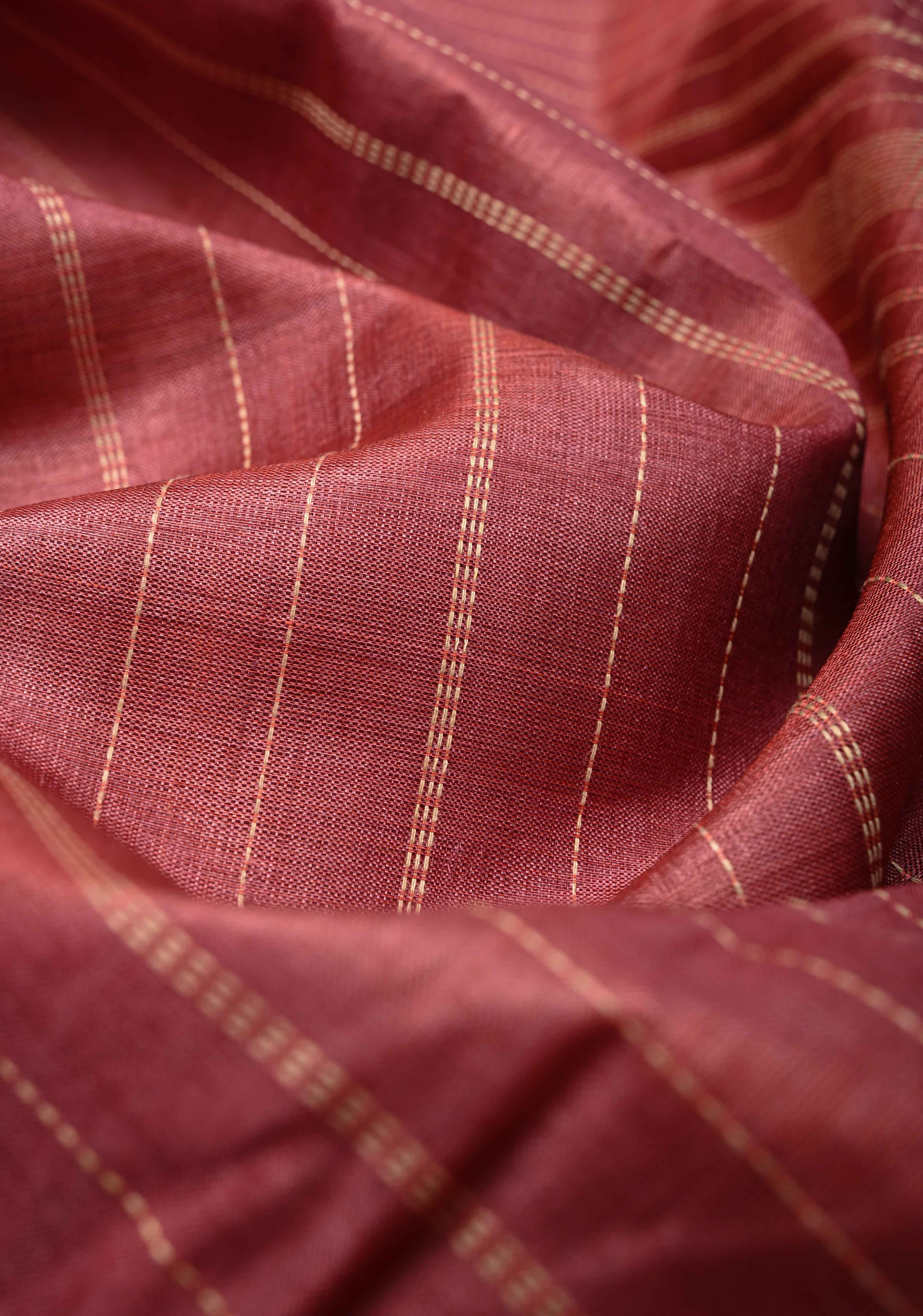 Dark Rose Borderless Tussar Silk saree with Resham Vertical Stripes  | SILK MARK CERTIFIED | Shobitam