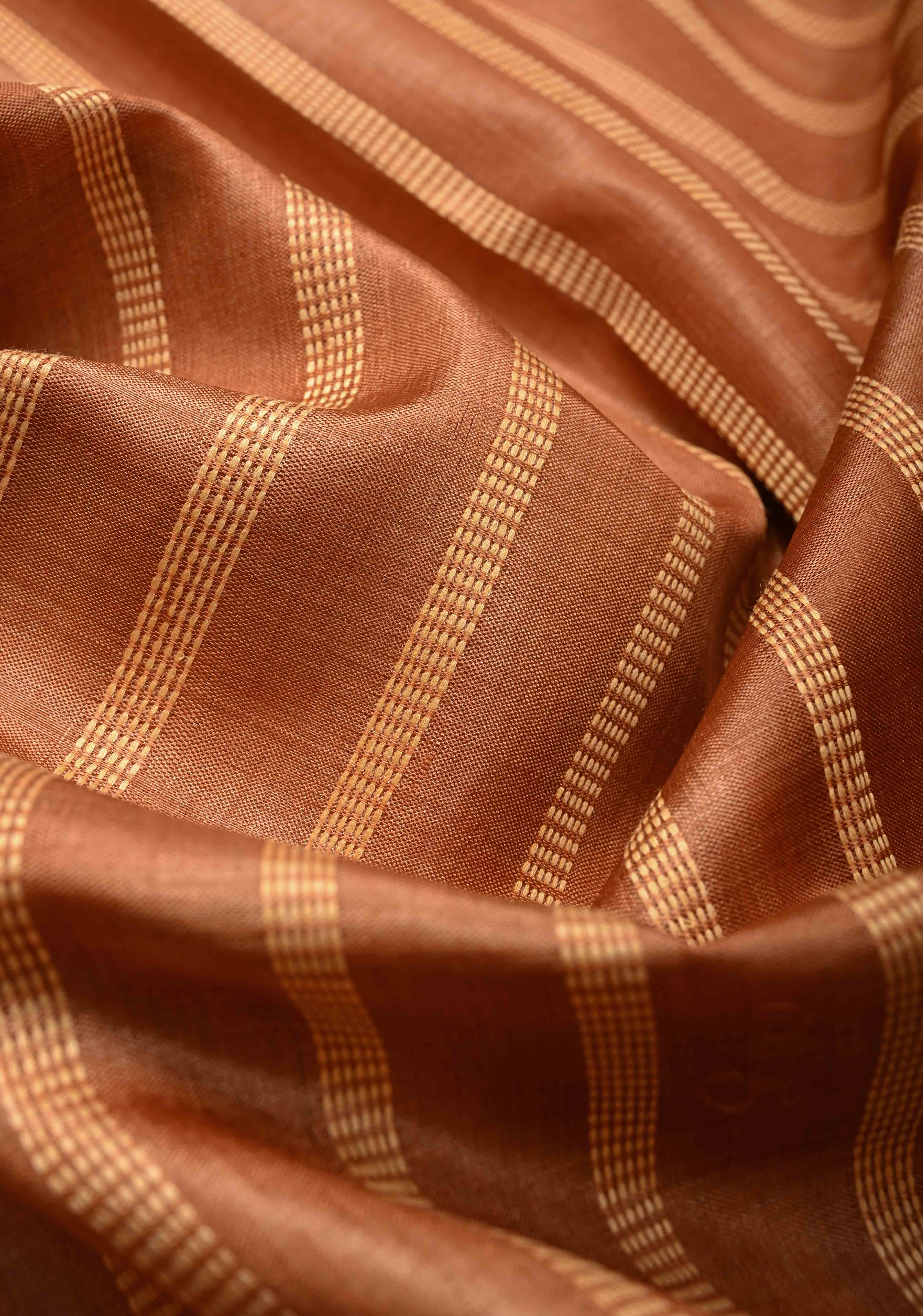 Camel brown  Borderless Tussar Silk saree with Resham Vertical Stripes  | SILK MARK CERTIFIED | Shobitam