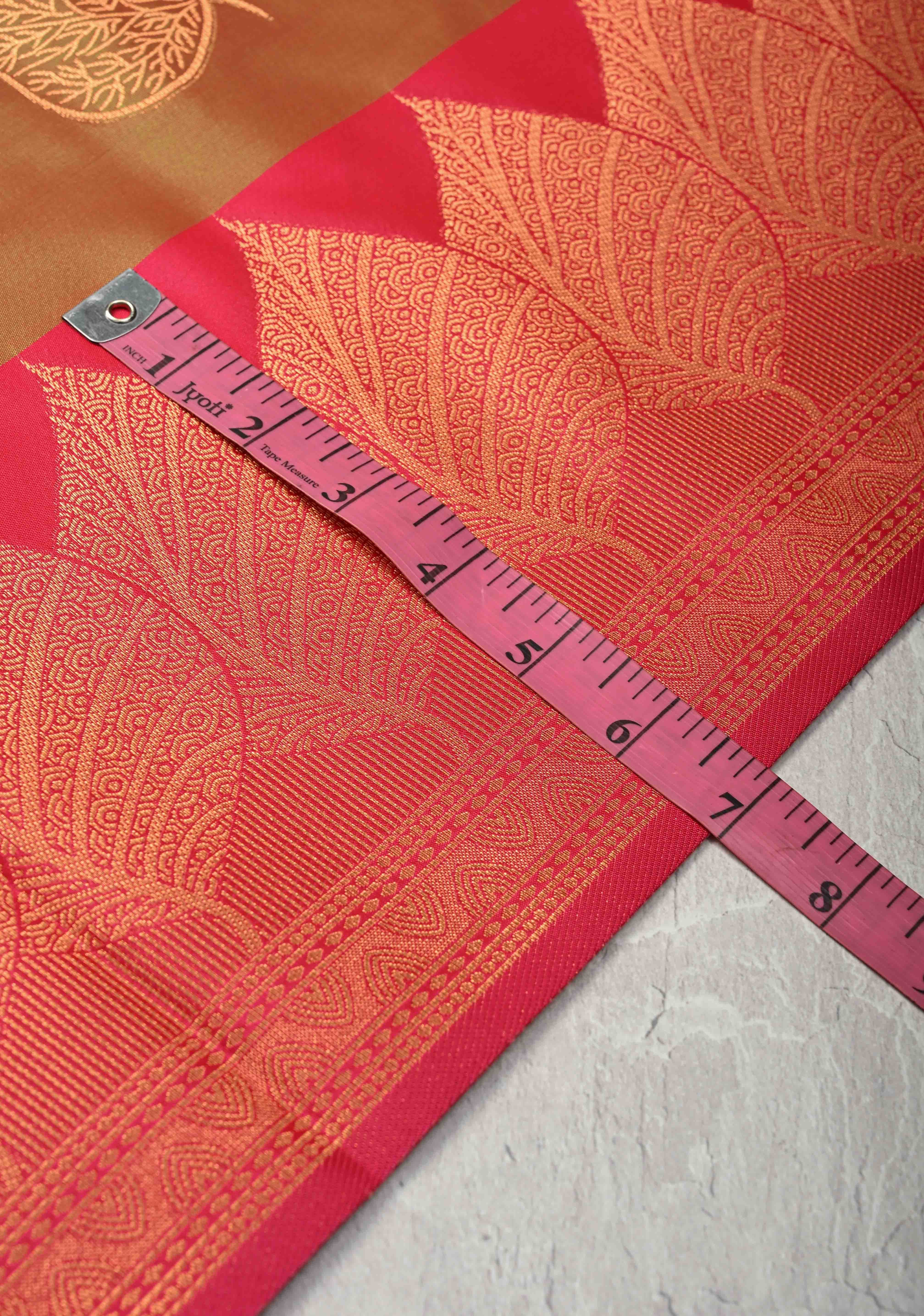Green Dual tone Kanchi Semi Silk Saree with Leaf Buttas and Zari Border | Shobitam