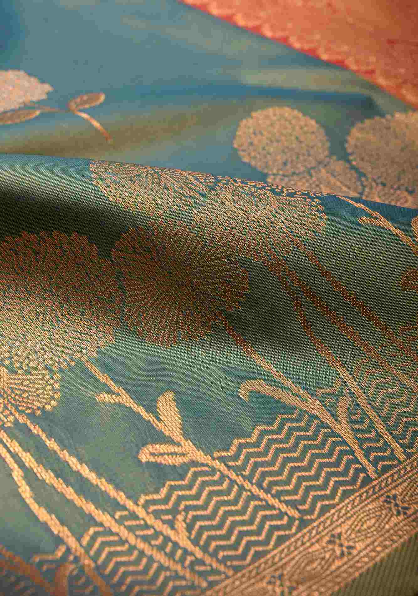 Blue Dual tone Kanchi Semi Silk Saree with Alfi Floral Buttas and Zari Border Pre stitch saree