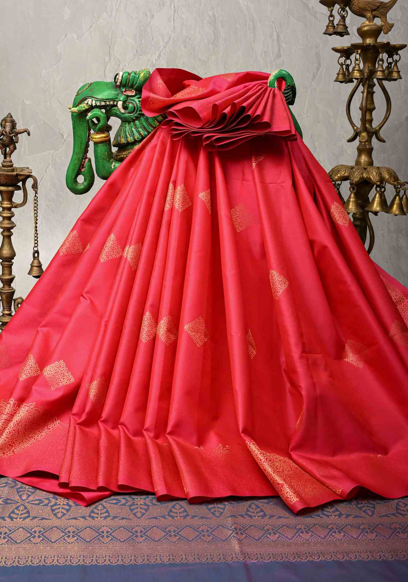 Hot Pink Kanchi Semi Silk Saree with Geometric Buttas and Abstract Zari Border Pre stitch saree