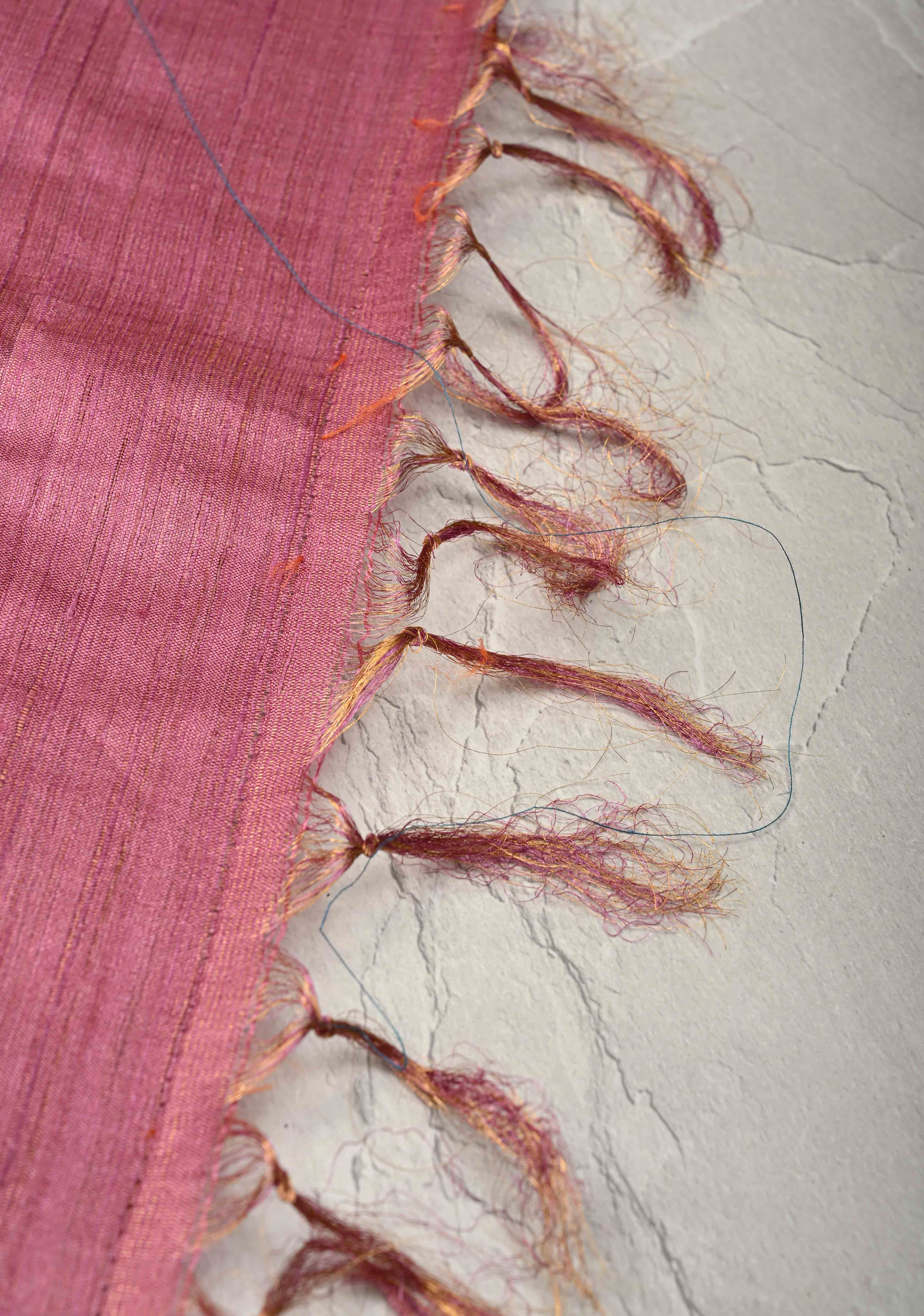 Rose Pink Geecha Tussar tissue Saree with Minimal Zari Border | SILK MARK CERTIFIED | Shobitam