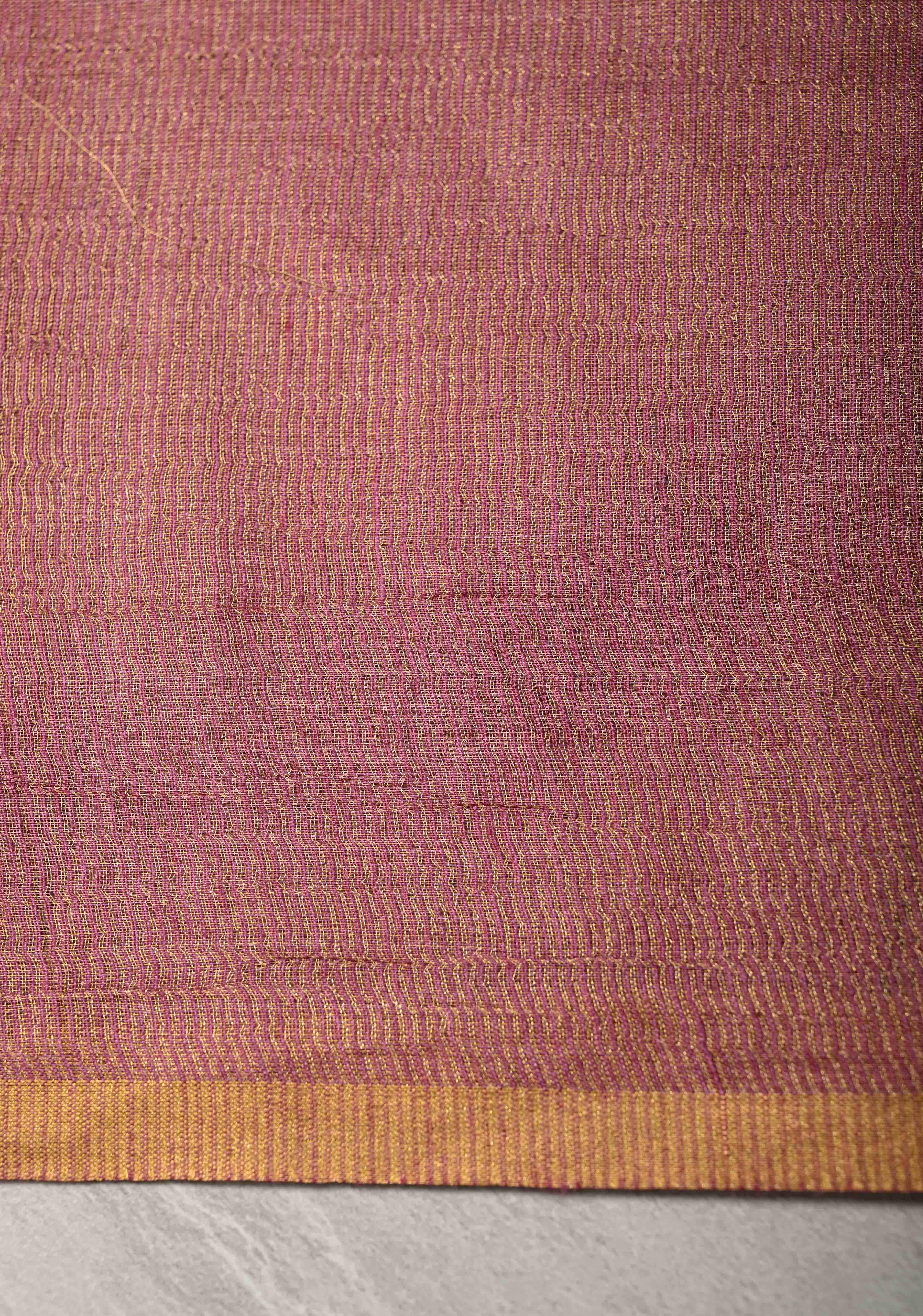 Rose Pink Geecha Tussar tissue Saree with Minimal Zari Border | SILK MARK CERTIFIED | Shobitam
