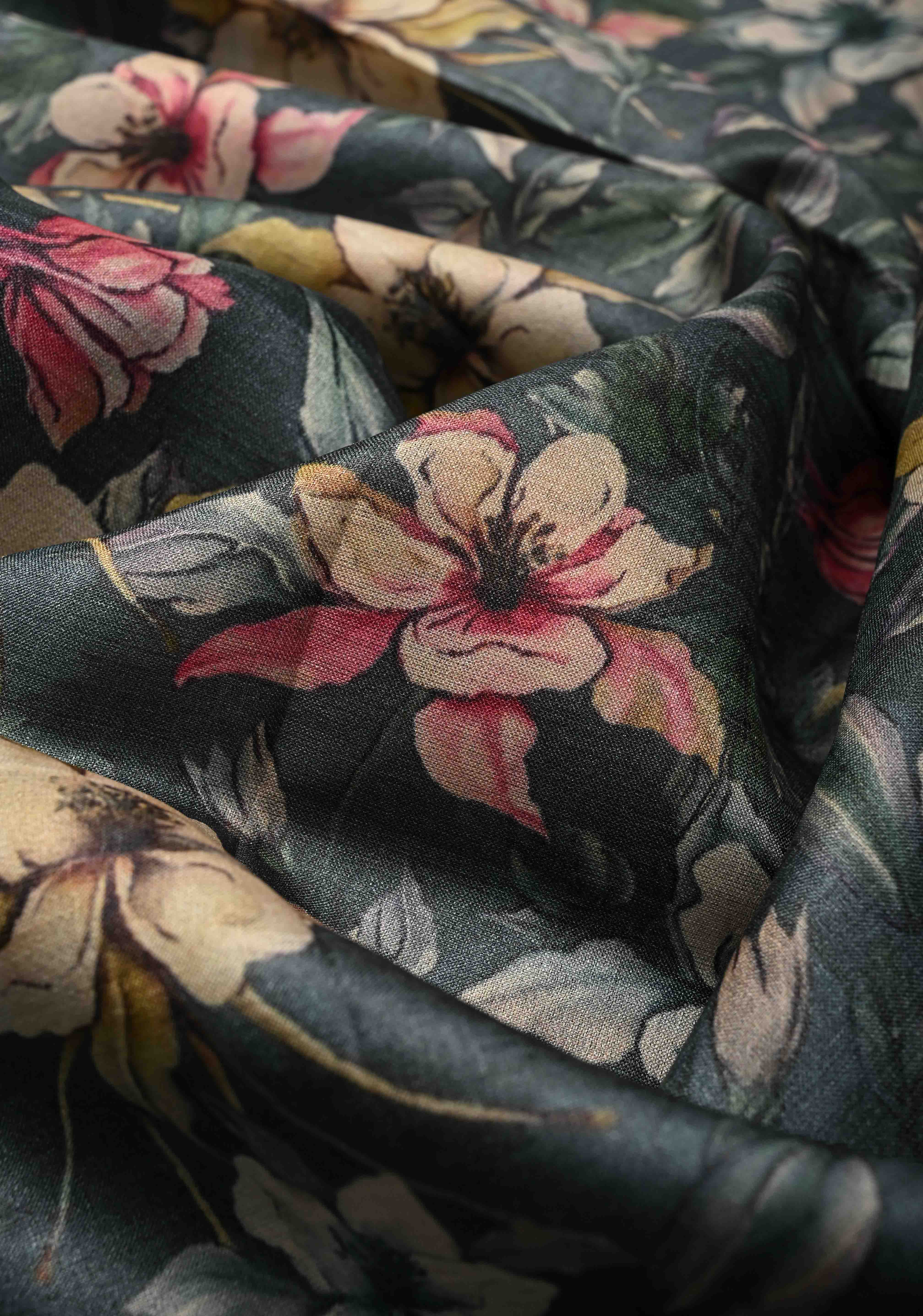 Bluish Gray Tussar Silk saree with Floral Digital Print and Minimal Muted Zari Border | SILK MARK CERTIFIED | Shobitam