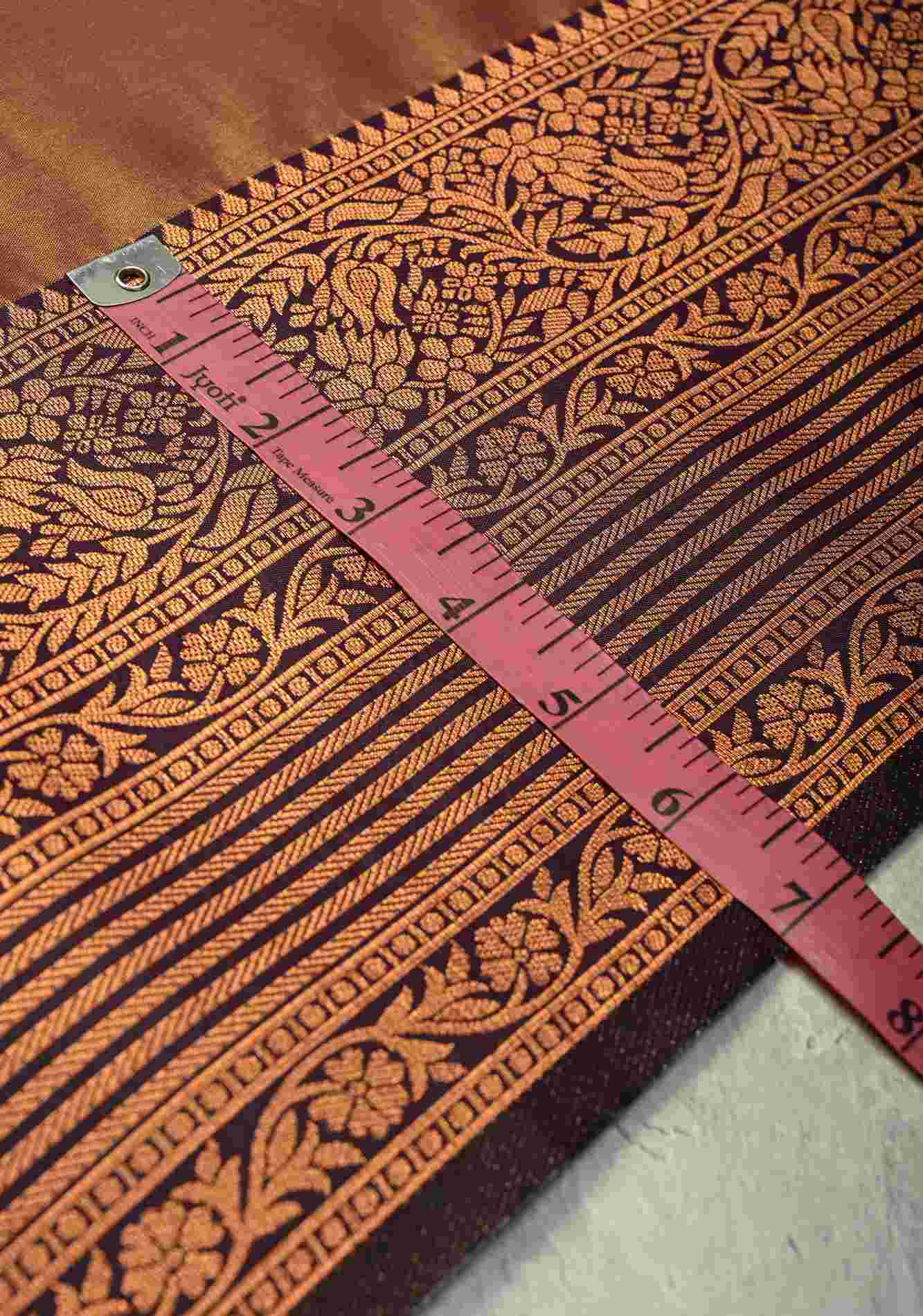 Camel Brown Dual tone Kanchi Semi Silk Saree with Temple Chariot Buttas and Zari Border Ready To Wear Saree