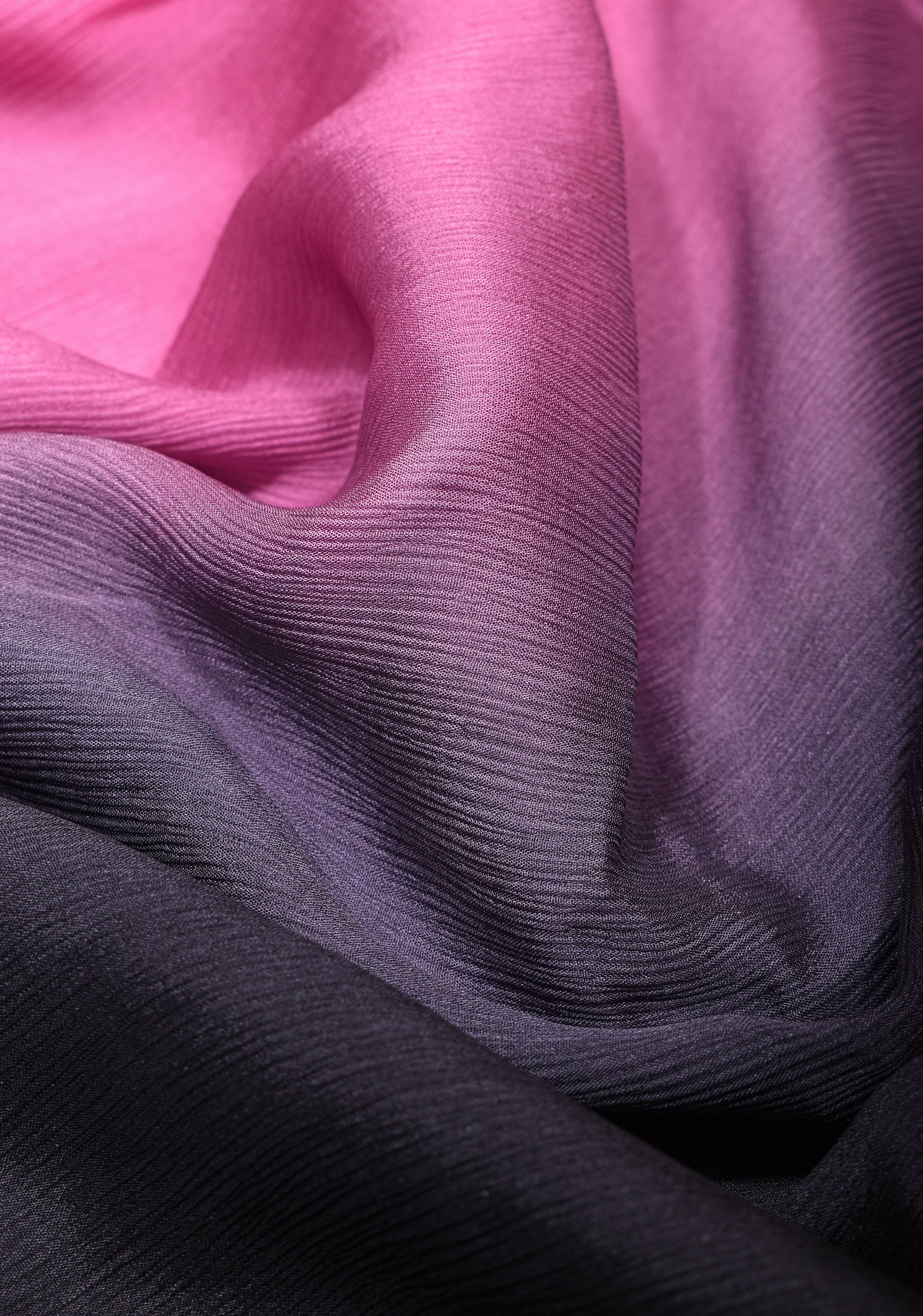 Mesmerizing Pink and Black Dual Shade Bollywood Style Ombre Pure Chiffon Saree, no blouse piece | SHOBITAM