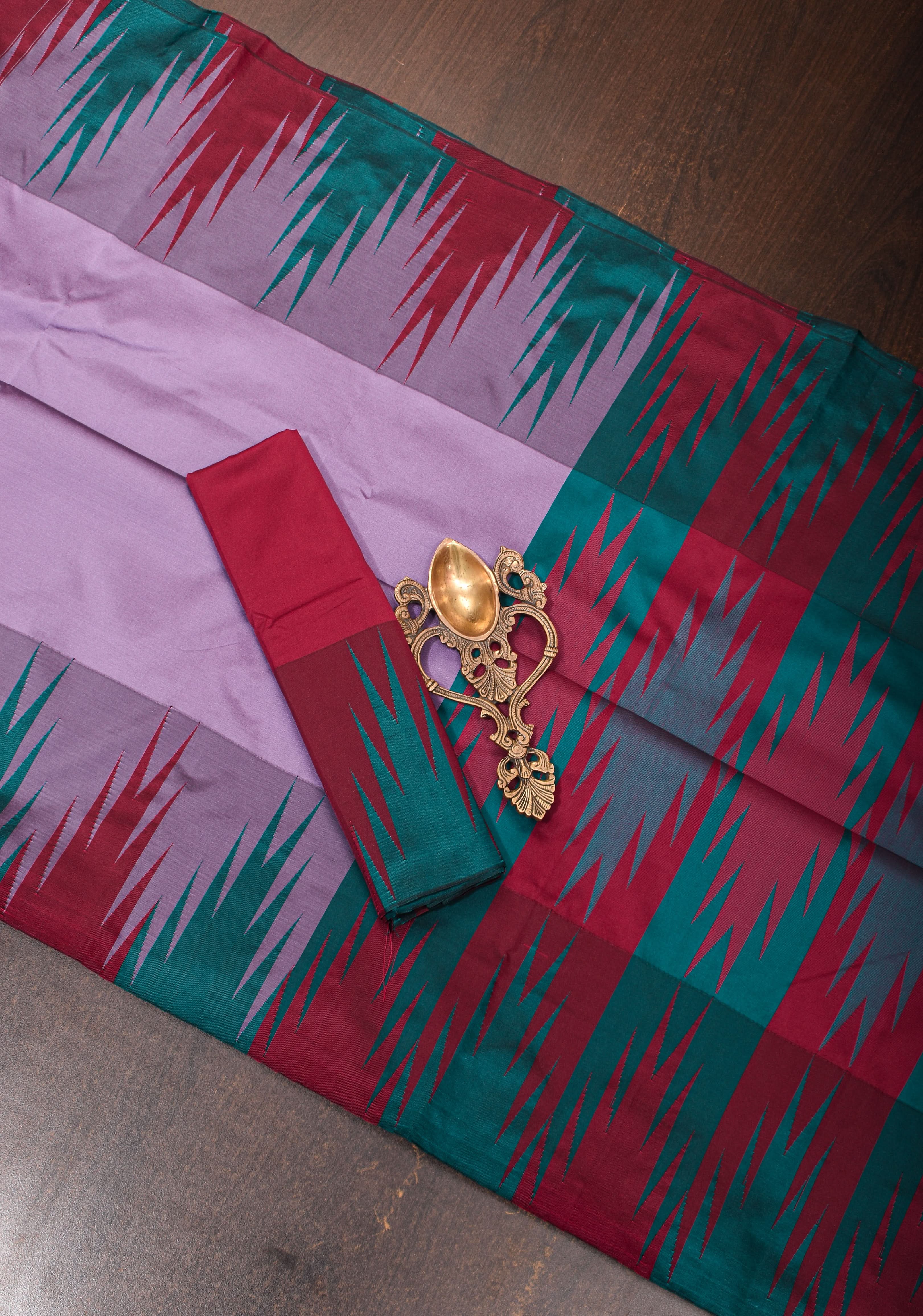 Dull Purple Tone and Two Color Temple Border on Art Silk Saree | Shobitam