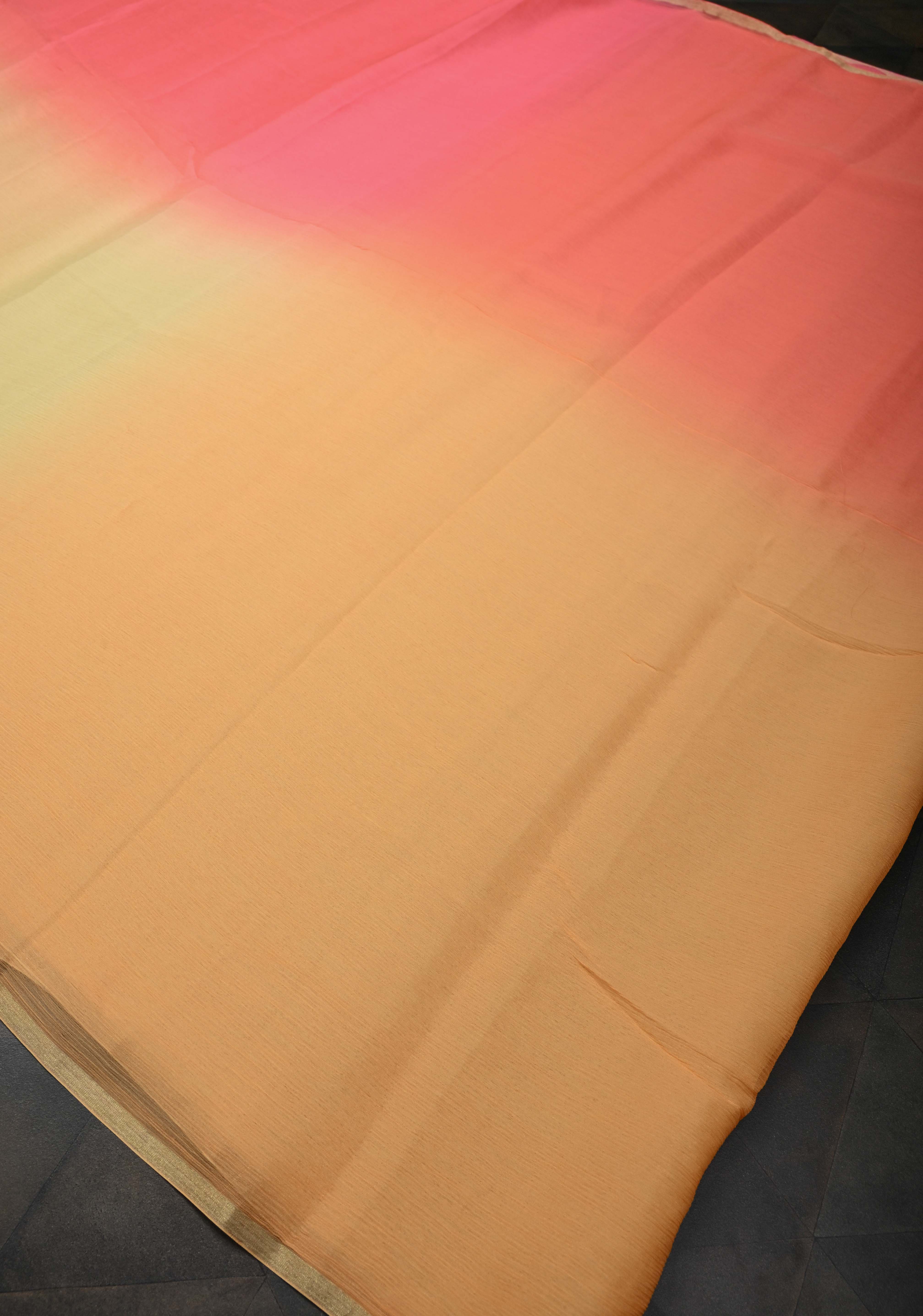 Bollywood style ombre pure chiffon Saree in Shades of orange, No Blouse Piece | Shobitam