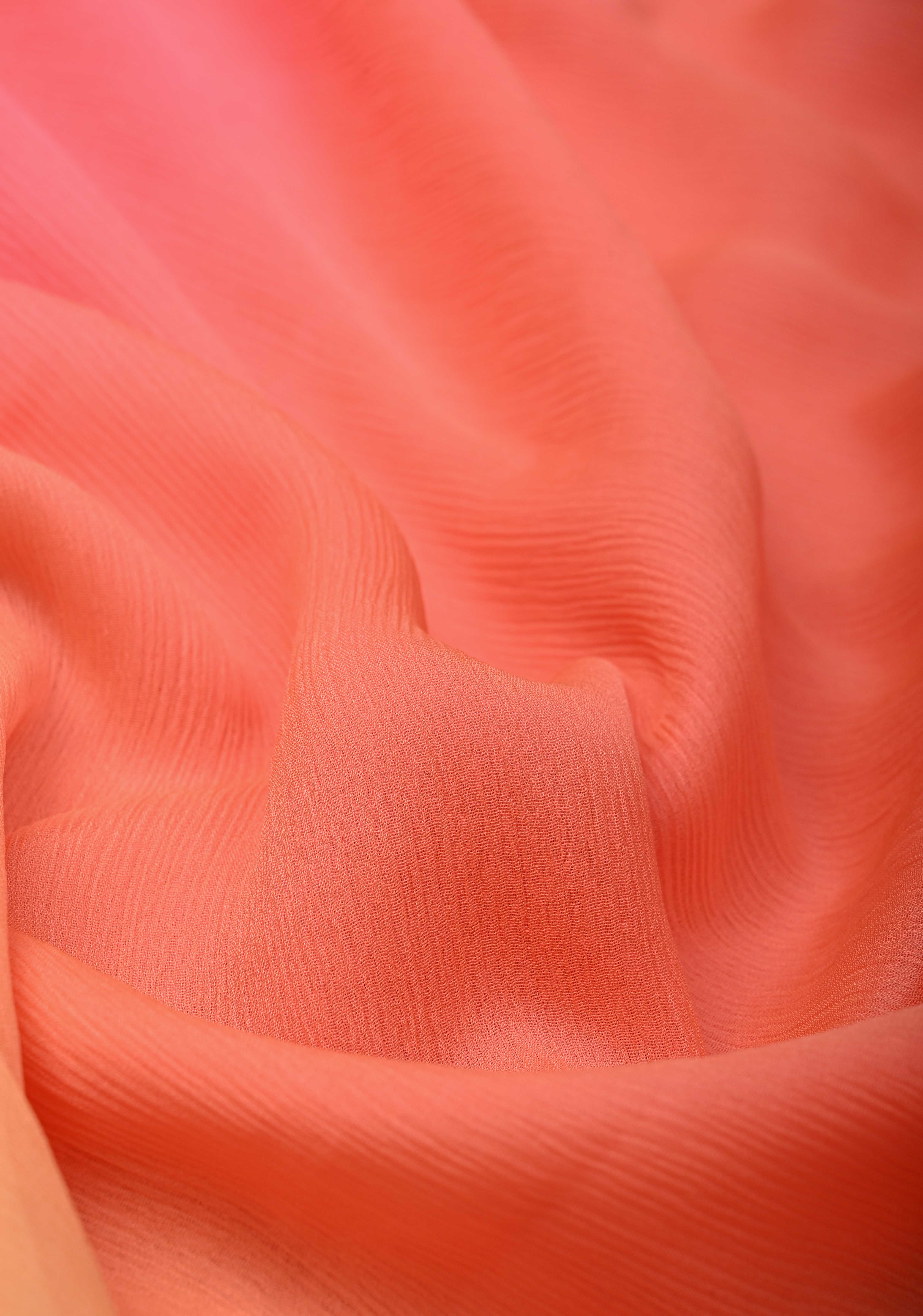 Bollywood style ombre pure chiffon Saree in Shades of orange, No Blouse Piece | Shobitam