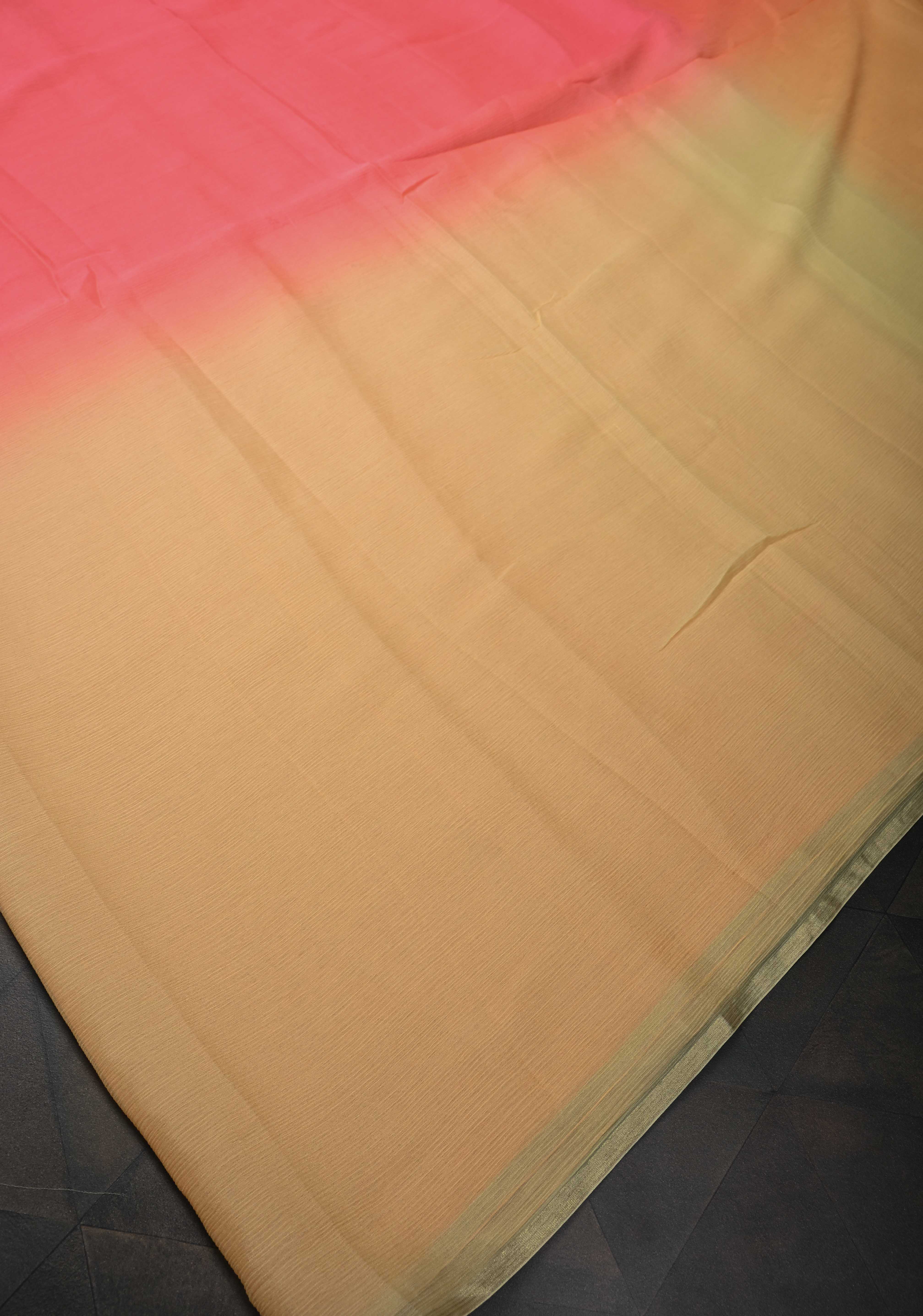 Bollywood style ombre pure chiffon Saree in Shades of orange, No Blouse Piece | Shobitam