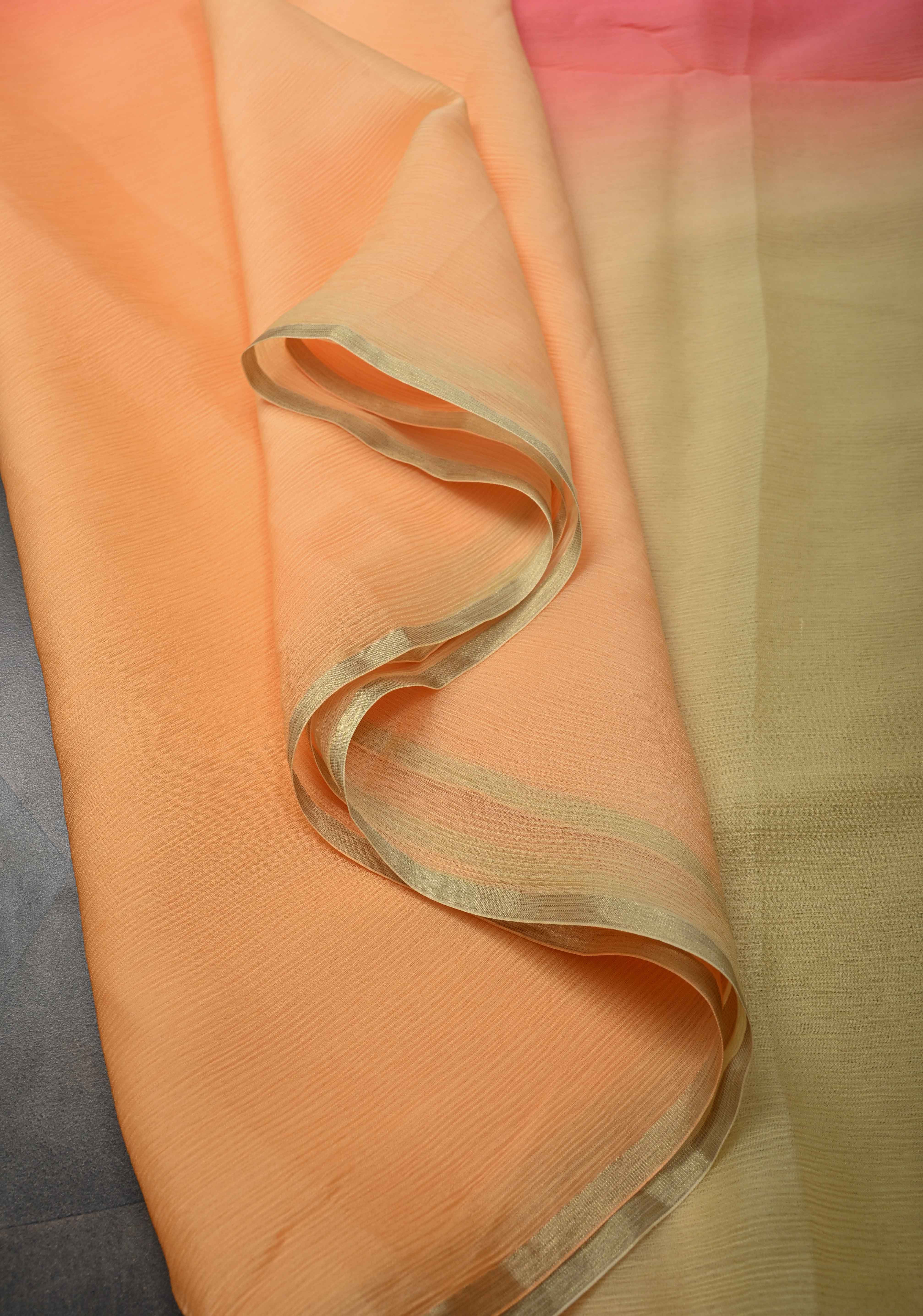 Bollywood style ombre pure chiffon Saree in Shades of orange, No Blouse Piece | Shobitam
