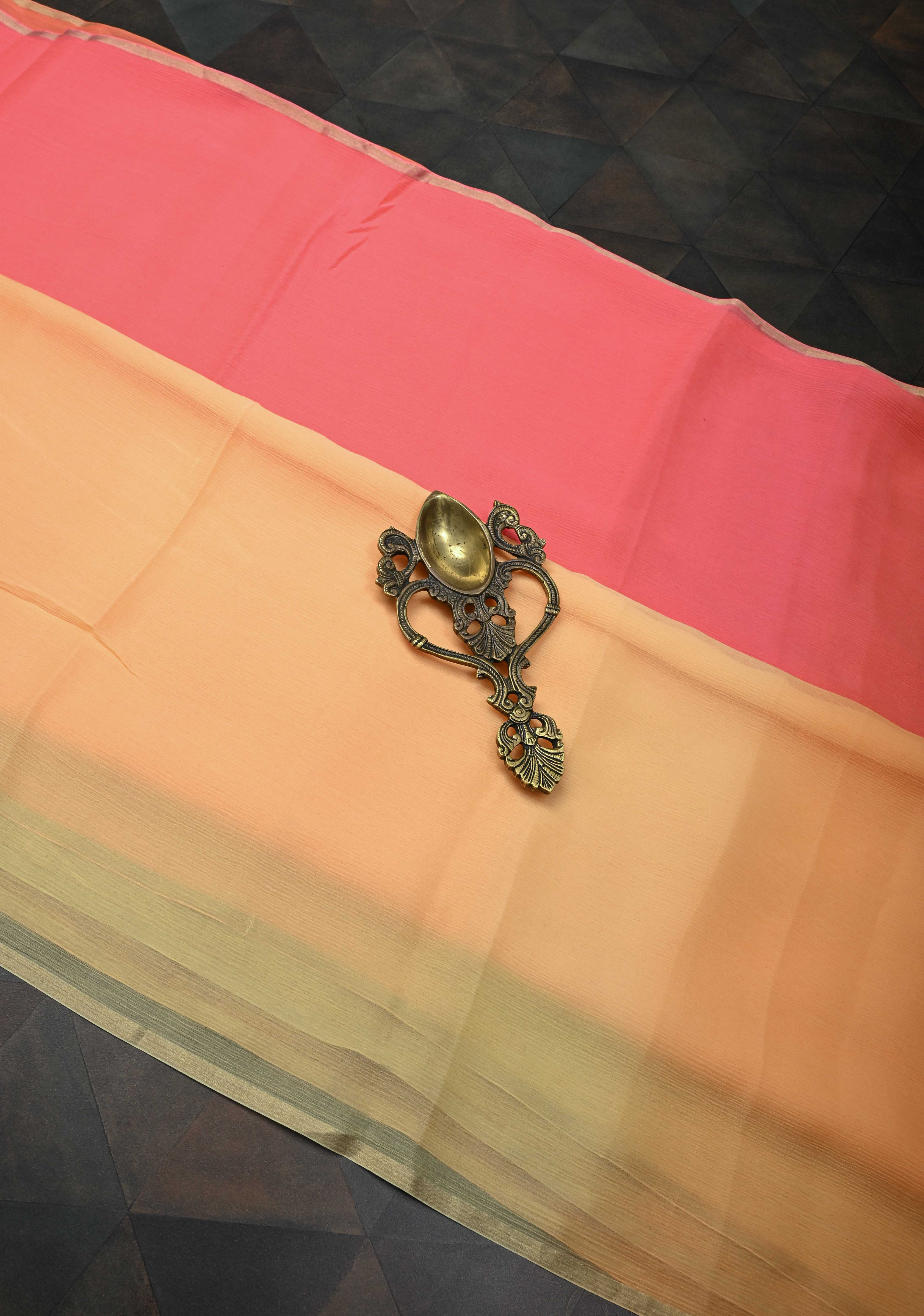 Bollywood style ombre pure chiffon Saree in Shades of orange, No Blouse Piece | Shobitam