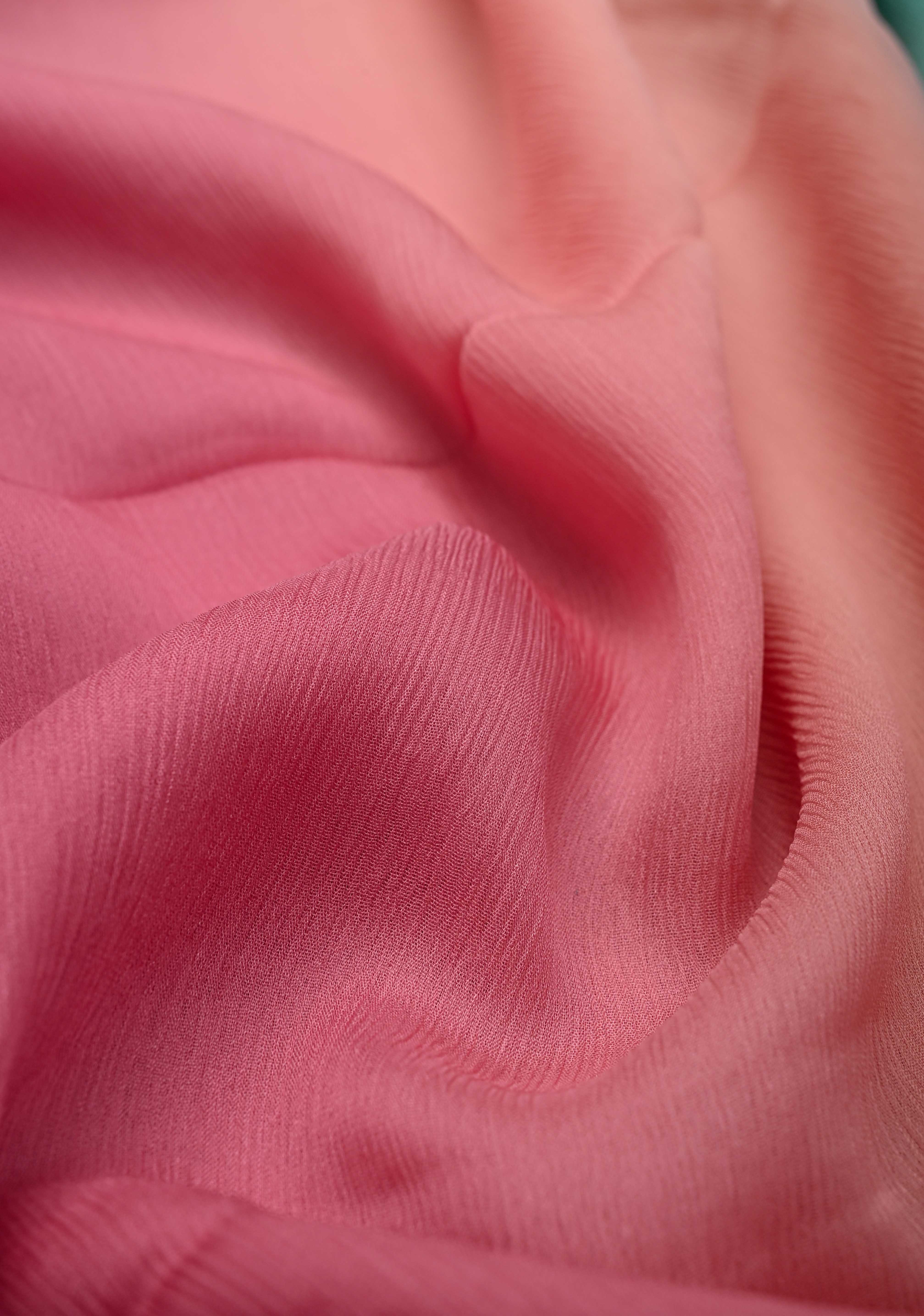 Multicolor Bollywood style ombré pure chiffon saree in shades of Blue and Pink, No Blouse Piece | Shobitam