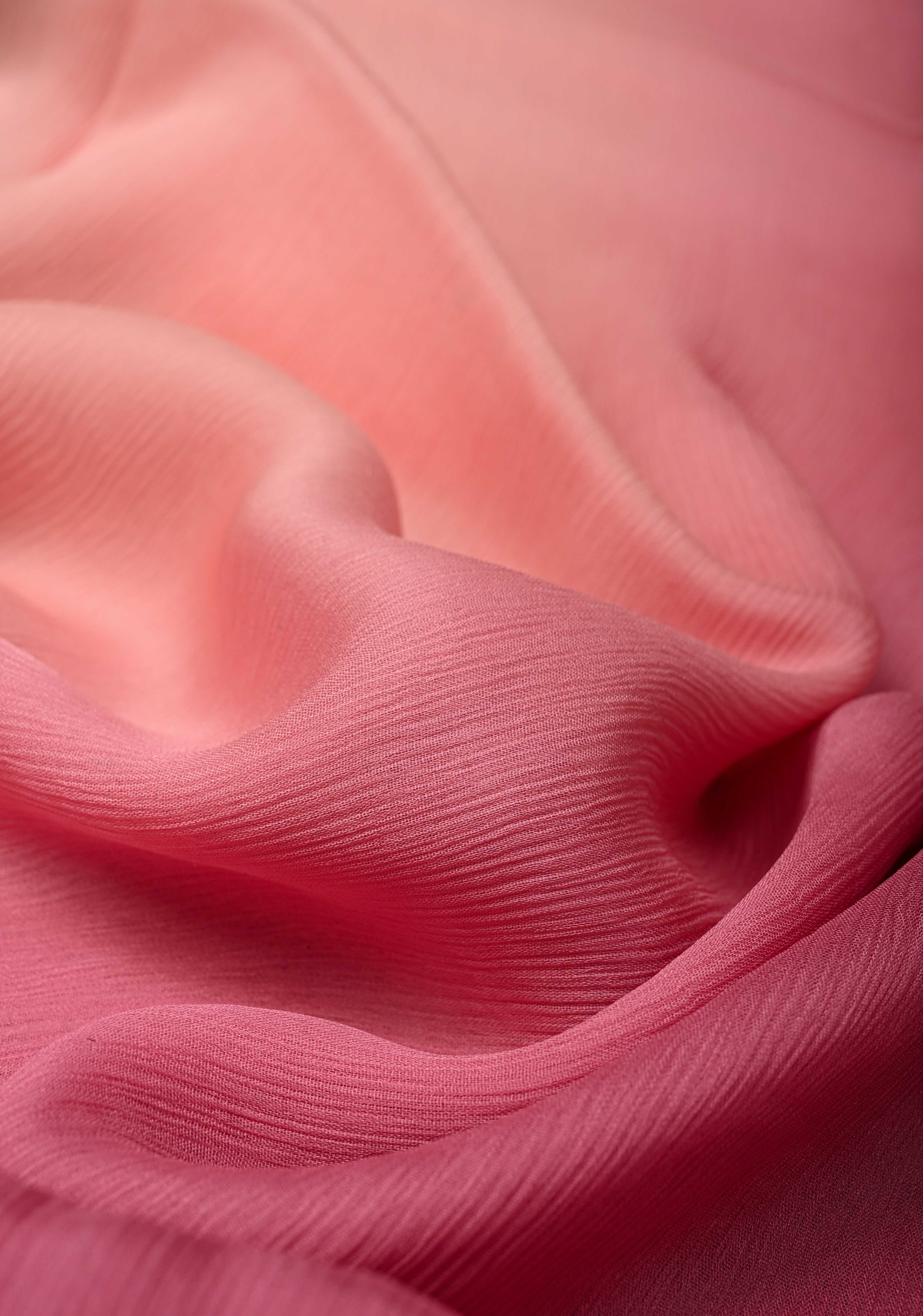 Multicolor Bollywood style ombré pure chiffon saree in shades of Blue and Pink, No Blouse Piece | Shobitam