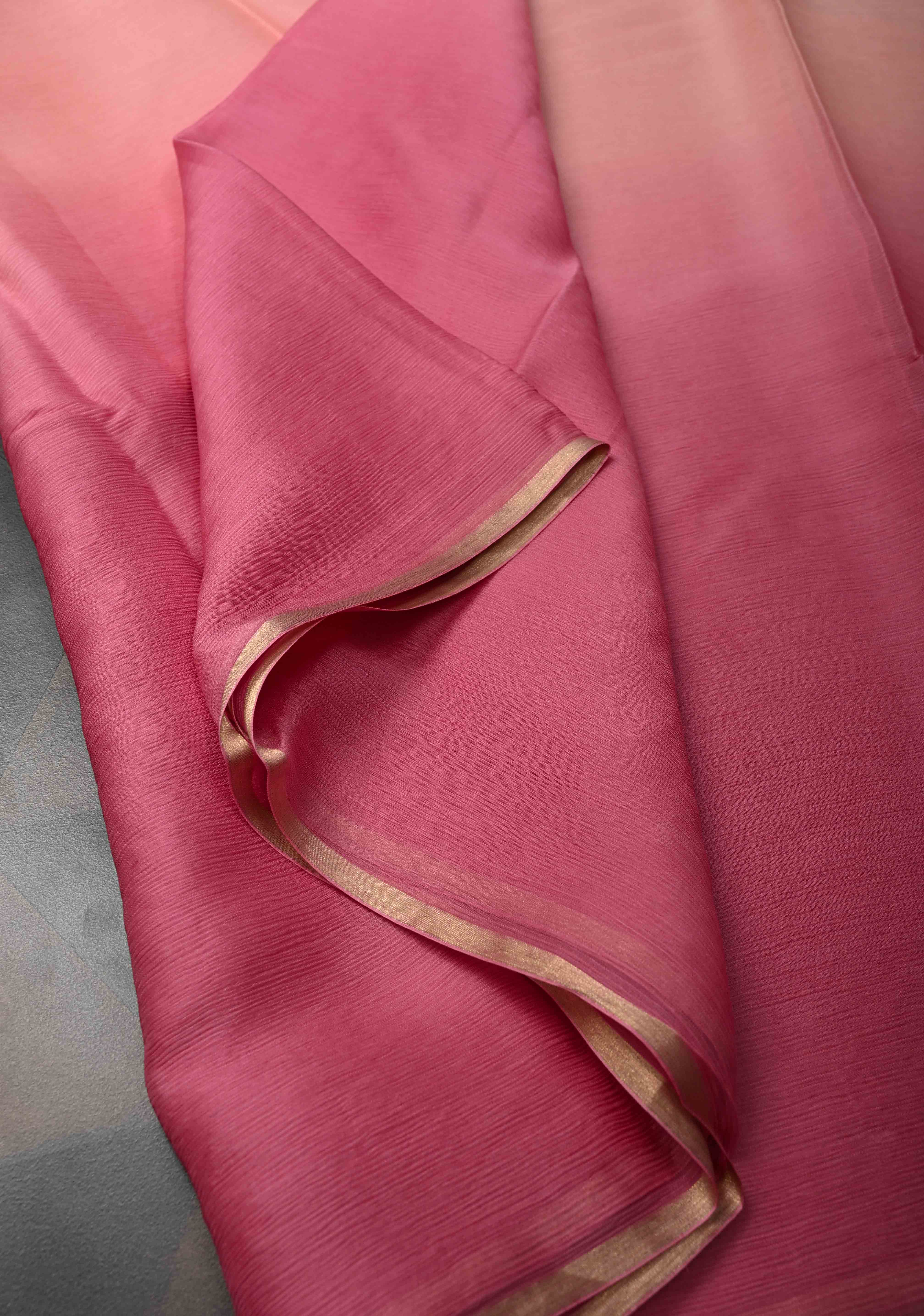 Multicolor Bollywood style ombré pure chiffon saree in shades of Blue and Pink, No Blouse Piece | Shobitam