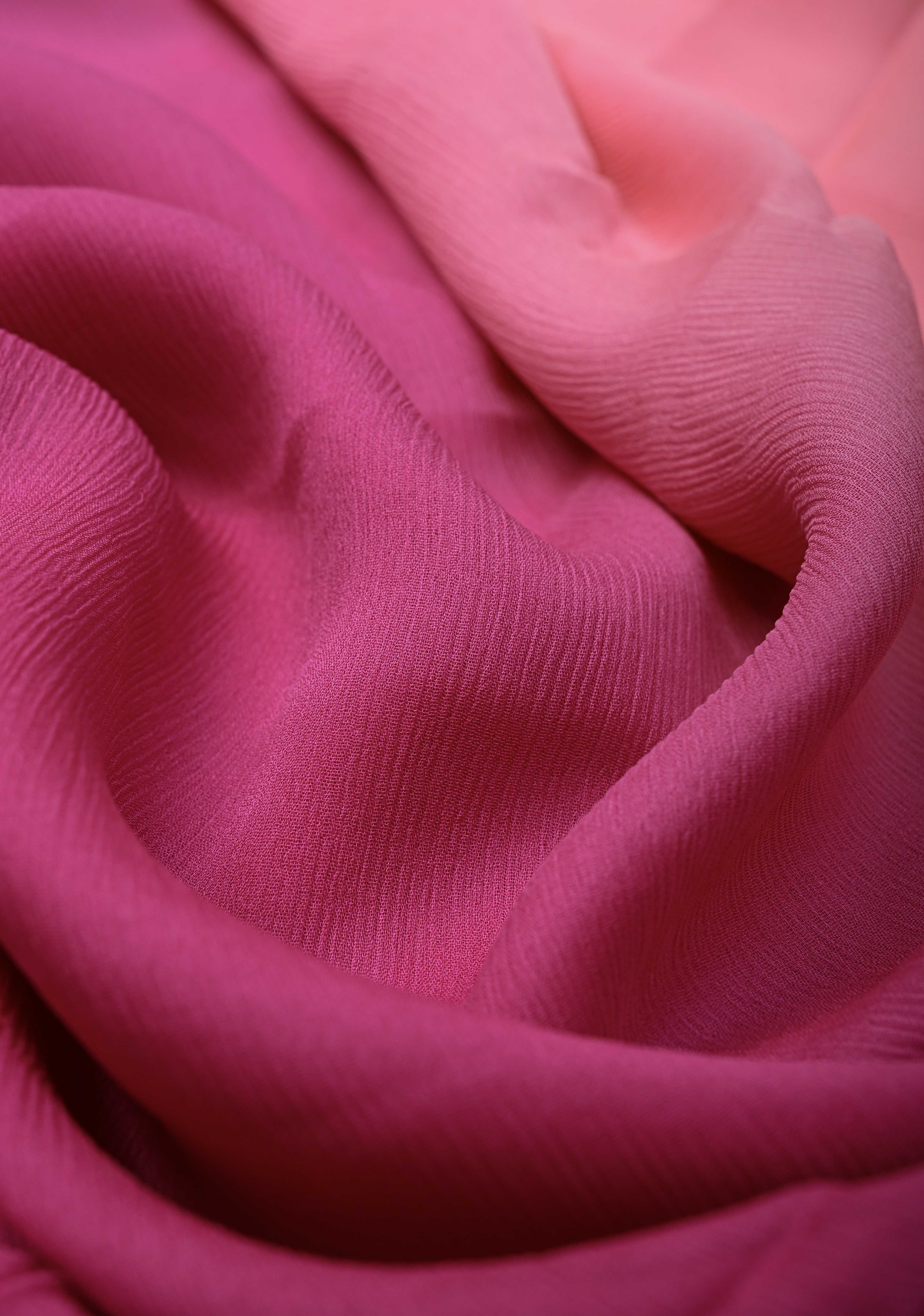 Bollywood style ombre pure chiffon Saree in Coral and Blush Pink, No Blouse Piece | Shobitam