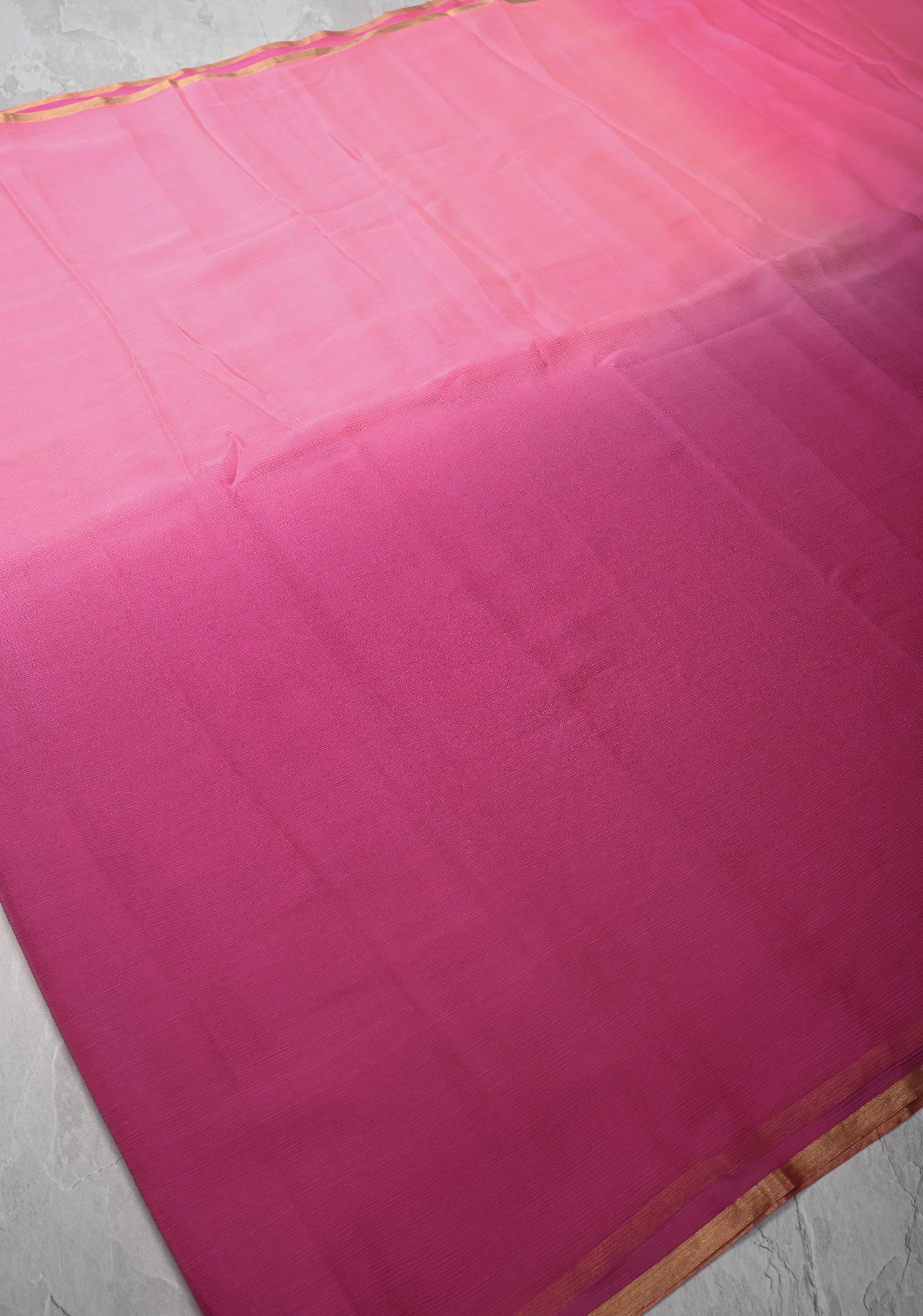 Bollywood style ombre pure chiffon Saree in Coral and Blush Pink, No Blouse Piece | Shobitam