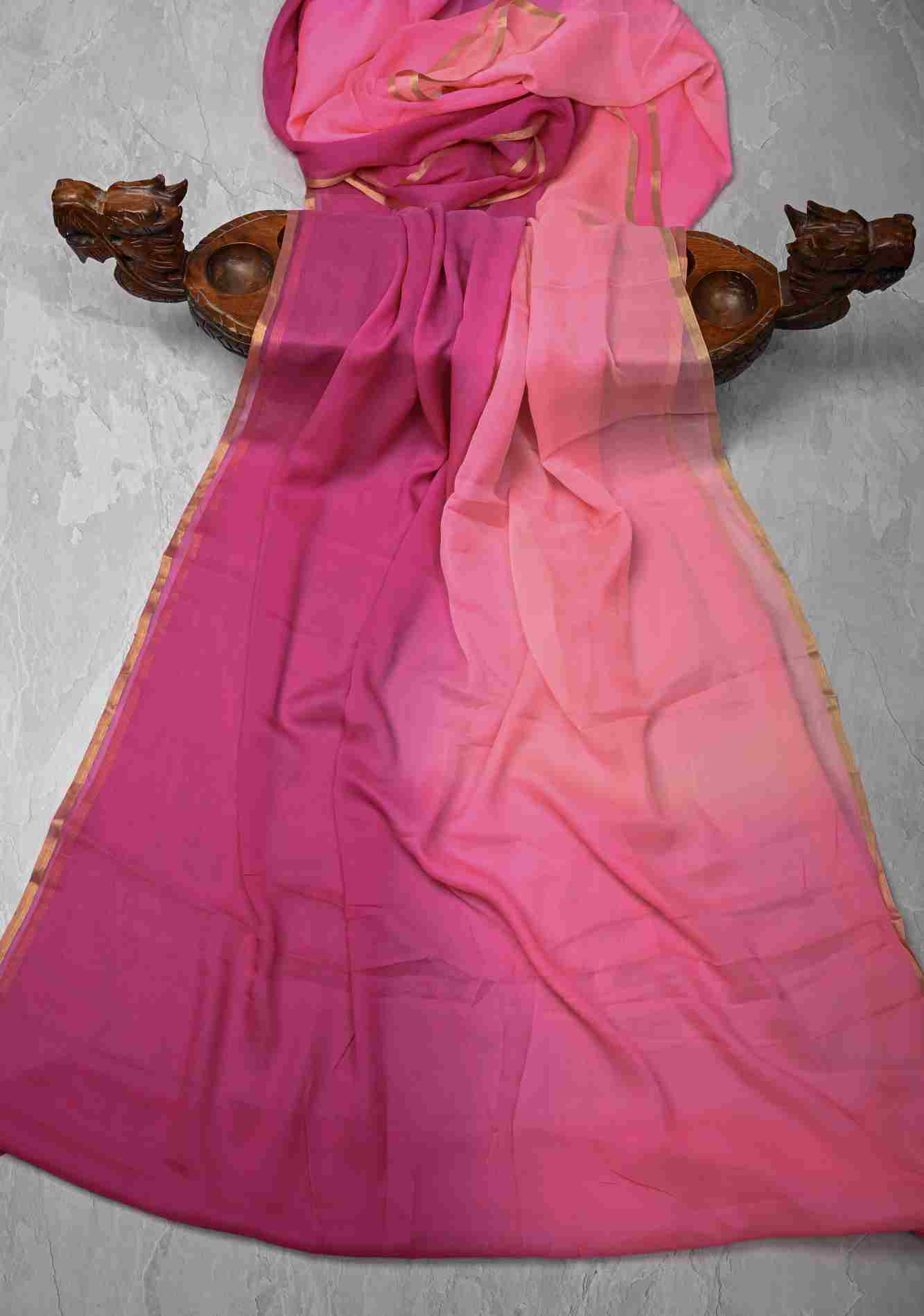 Bollywood style ombre pure chiffon Saree in Coral and Blush Pink, No Blouse Piece READY To  Wear Saree
