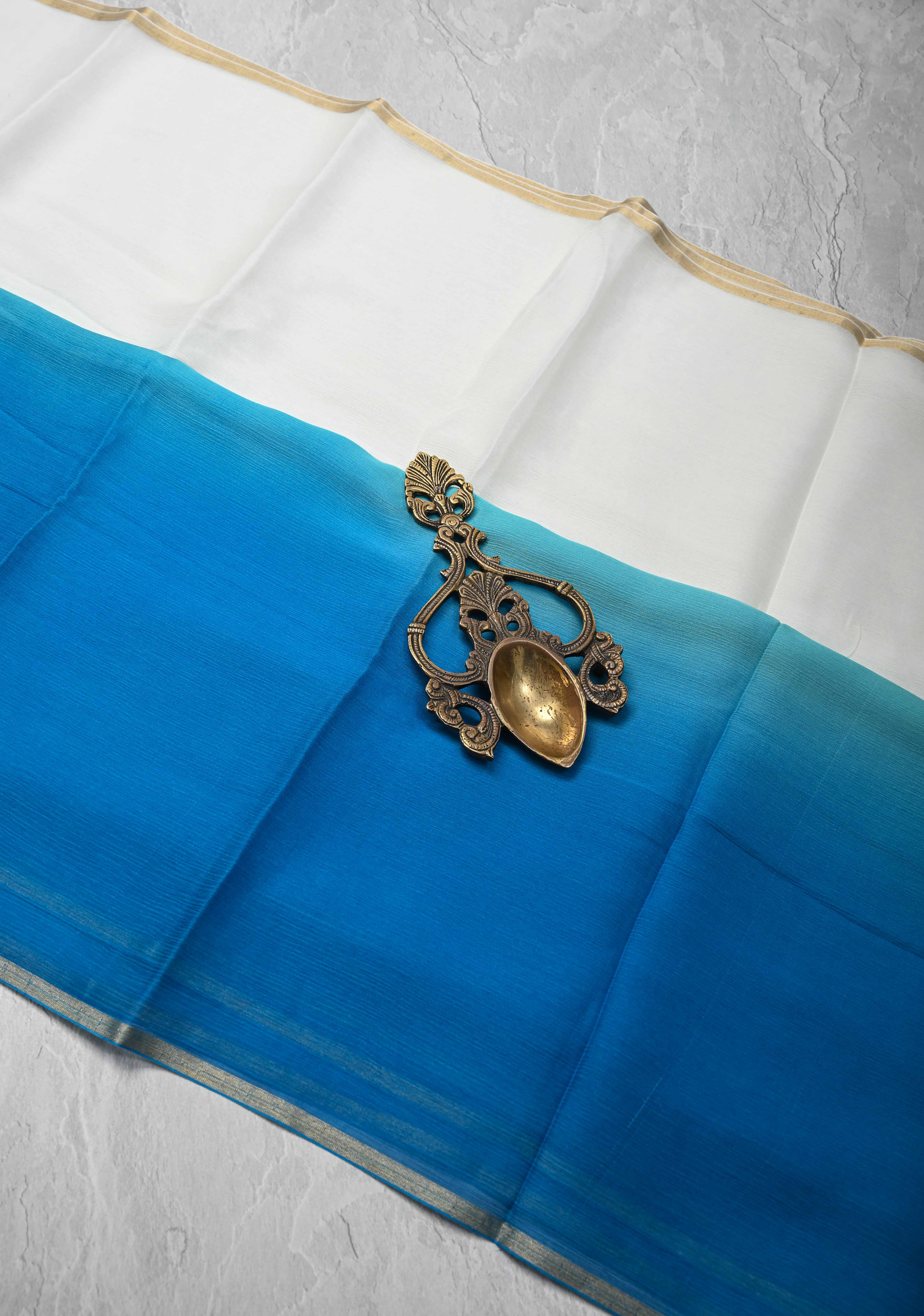 Bollywood style ombre pure chiffon Saree in Multicolor, No Blouse Piece | Shobitam