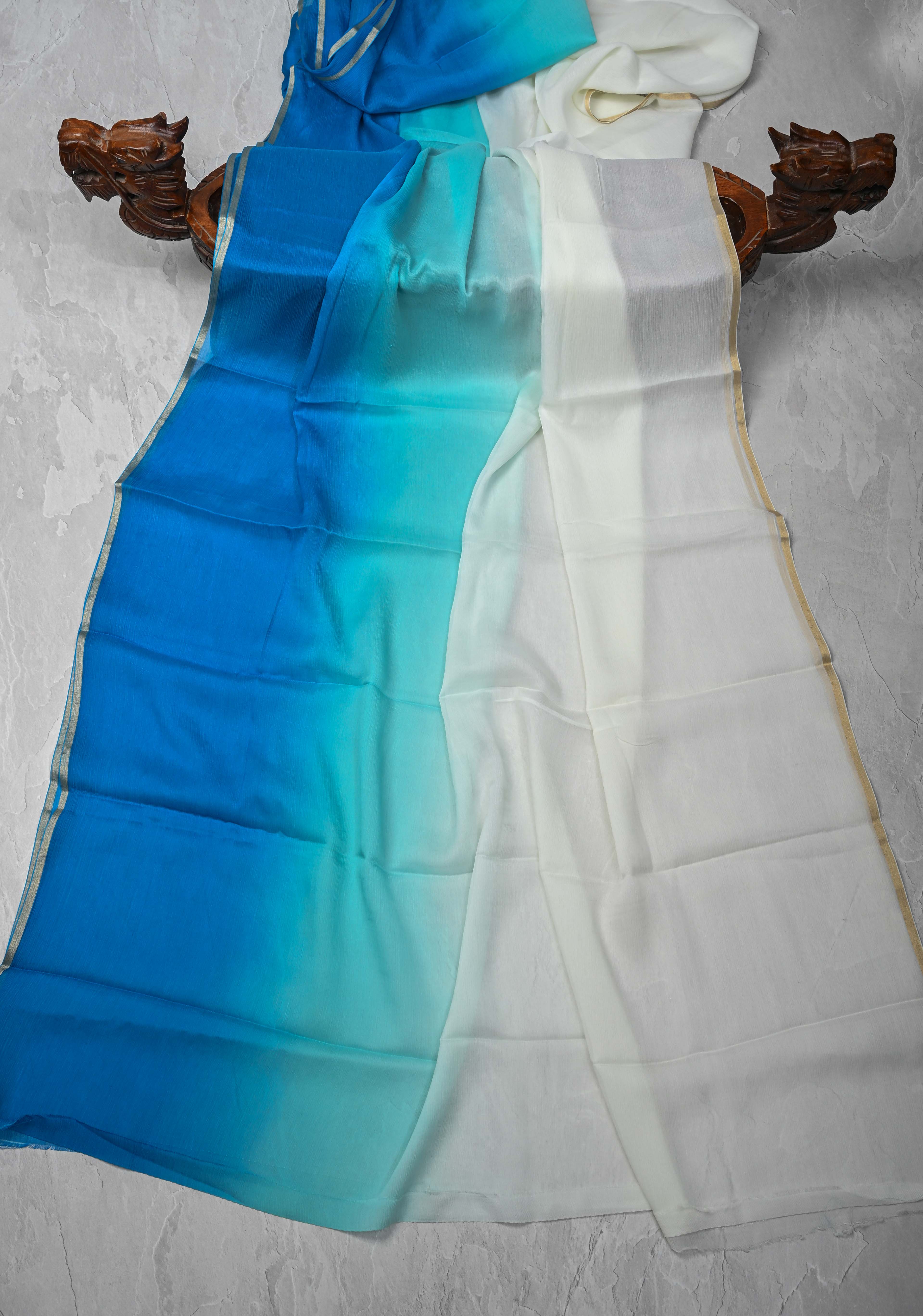 Bollywood style ombre pure chiffon Saree in Multicolor, No Blouse Piece | Shobitam